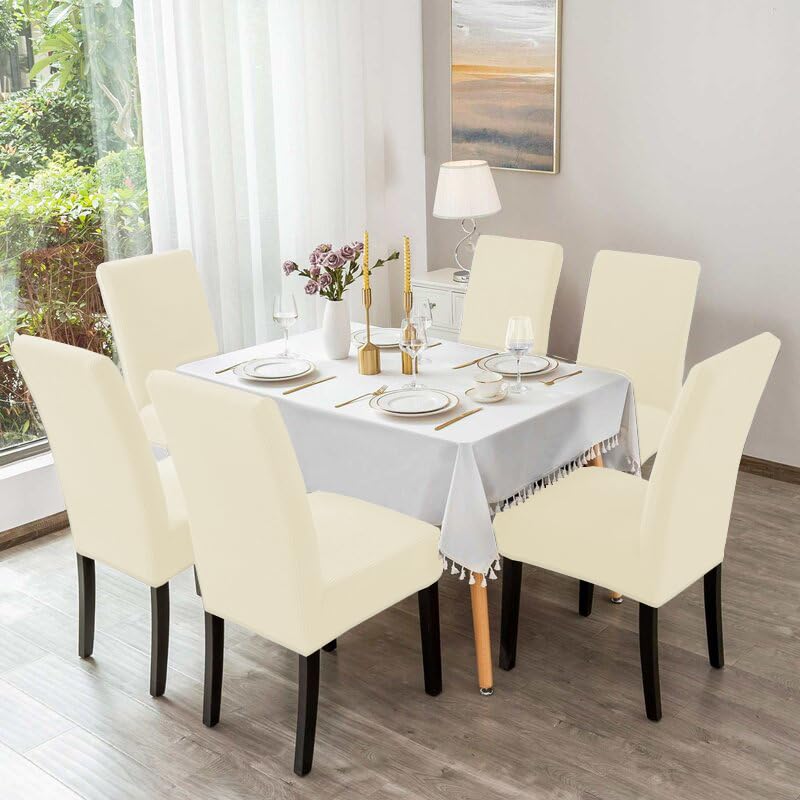 6-Pack Cream Dining Chair Covers - Stretchable Parsons Chair Slipcovers for Kitchen & Dining Room, Washable & Durable Seat Protectors (Perfect for Parties, Weddings & Everyday Use)
