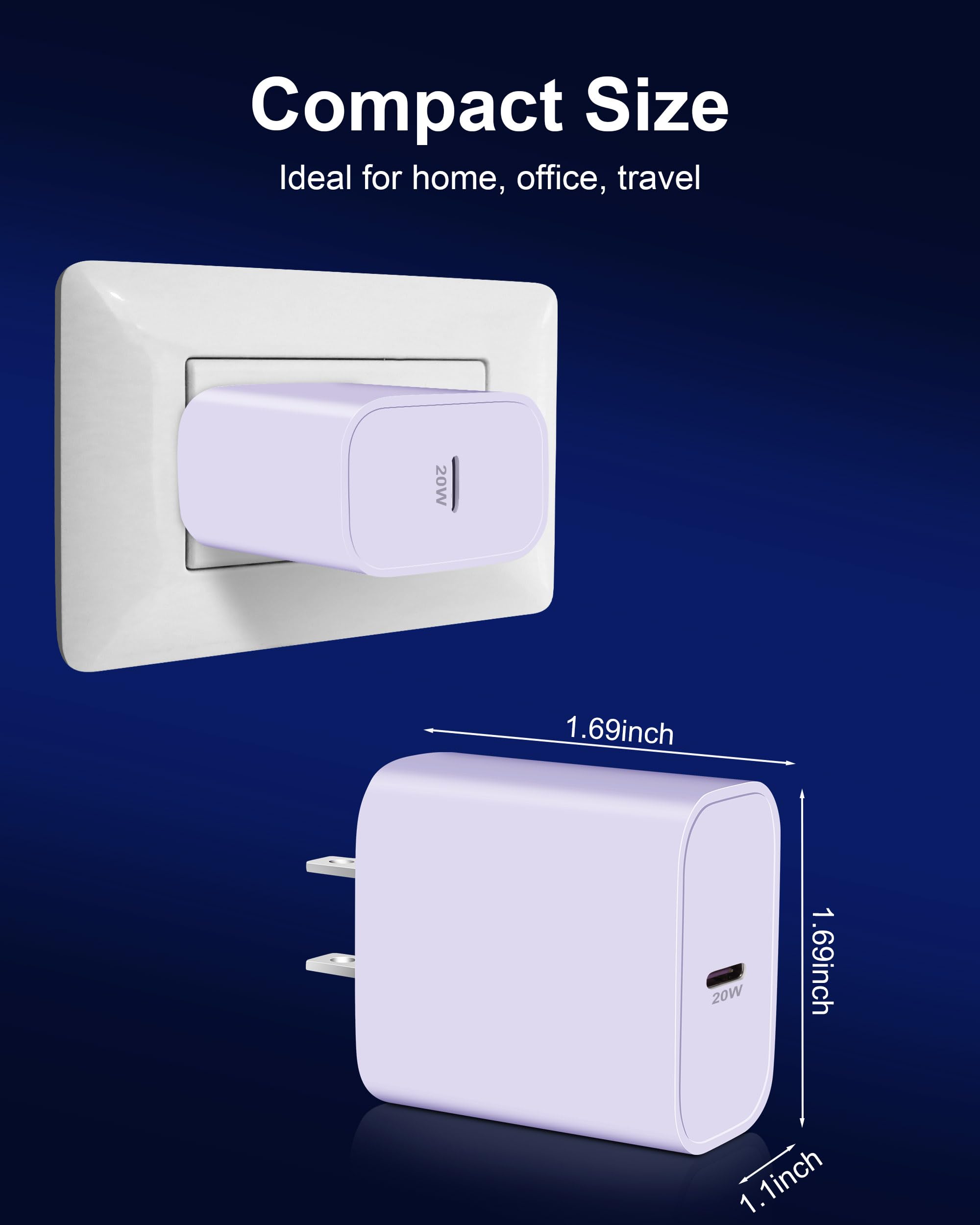2-Pack Fast USB C Wall Charger Block with 10FT USB C to Lightning Cable - Compatible with iPhone 14/13/12/11/XS Max/XR/X - Quick Charging for Home, Office & Travel