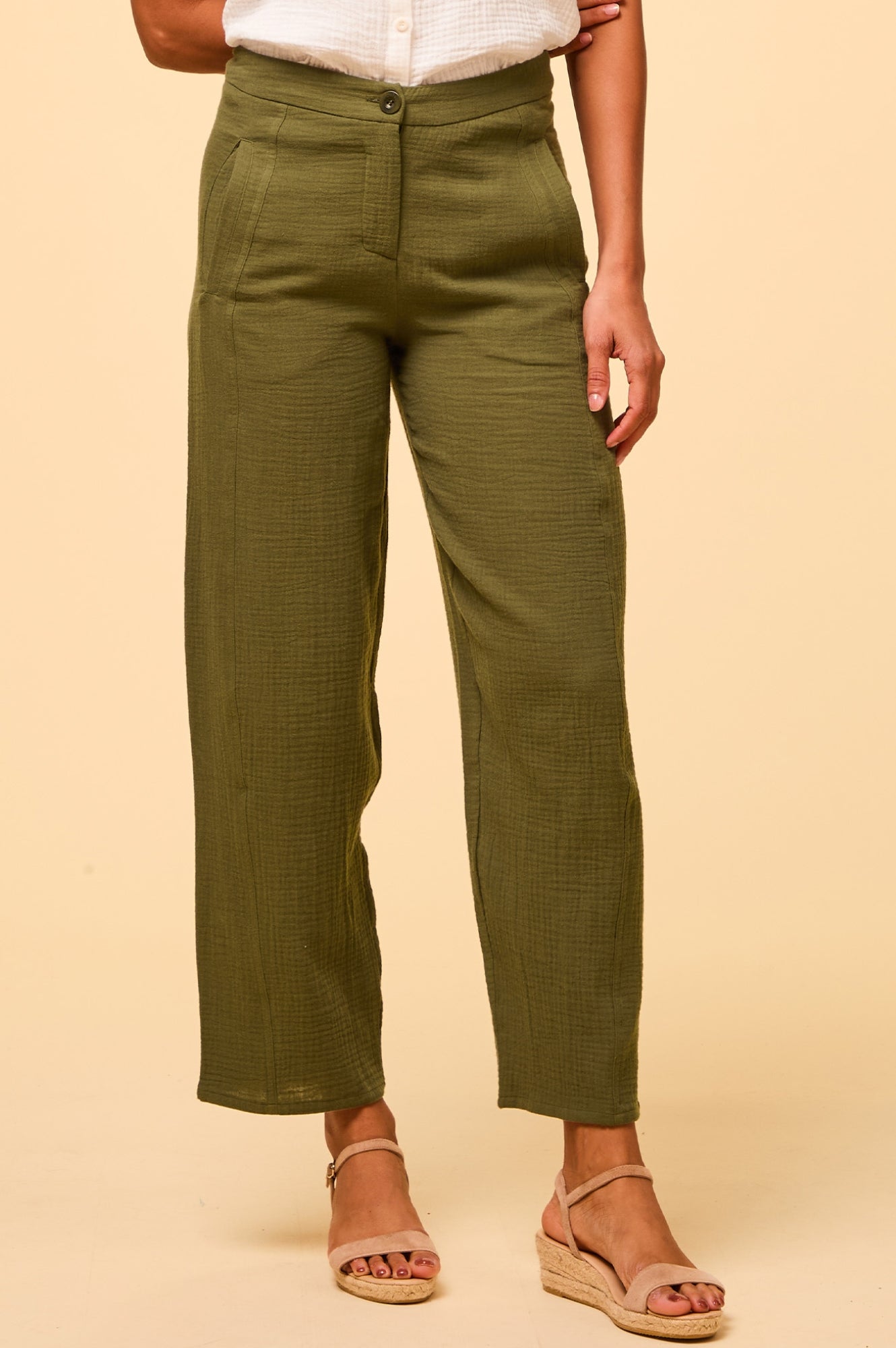 Libby Cheesecloth Trousers for Women - Breathable Khaki Pants | Casual Summer Wear, Beach Outfits, and Boho Style Fashion