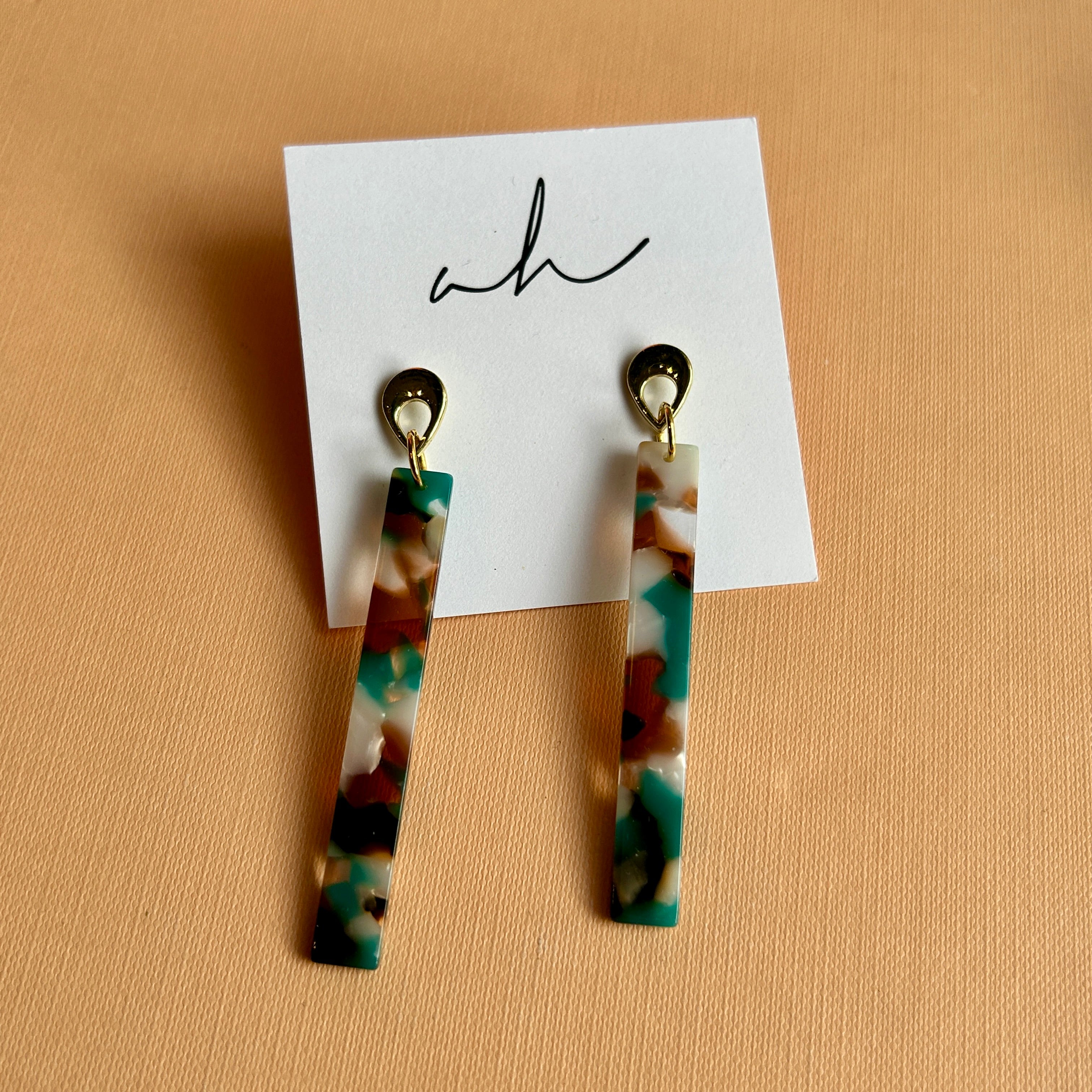 Turquoise Tortoise Rectangular Earrings for Women - Handmade Boho Dangle Drop Earrings | AH Designs | Perfect for Casual Wear, Parties & Gift Giving