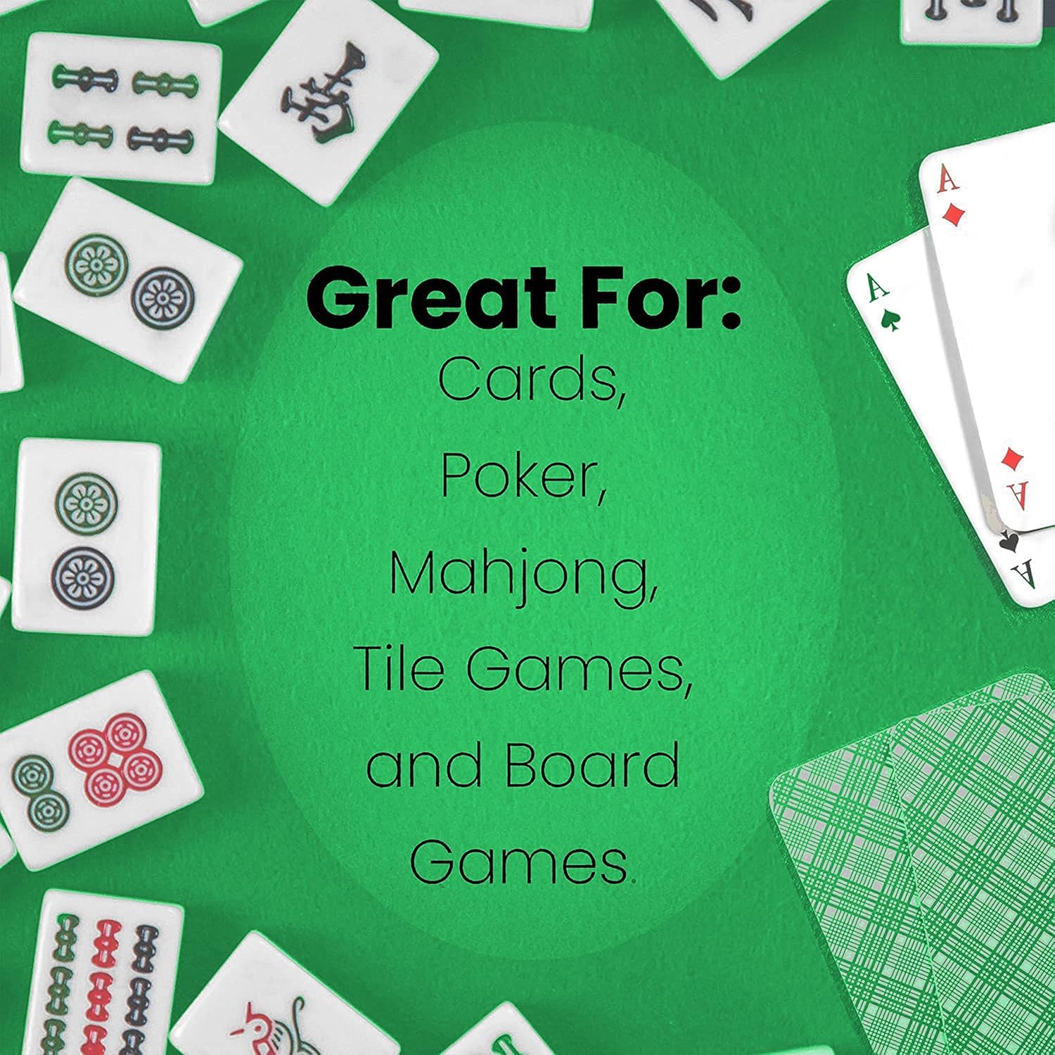 Premium Felt Card Game Table Cover for Poker, Mahjong, Dominoes & Board Games - Stretchable Elastic Fitted Tablecloth Fits 54 to 60 Inch Round Tables (Green) - Perfect for Game Nights, Casino Parties & Family Gatherings