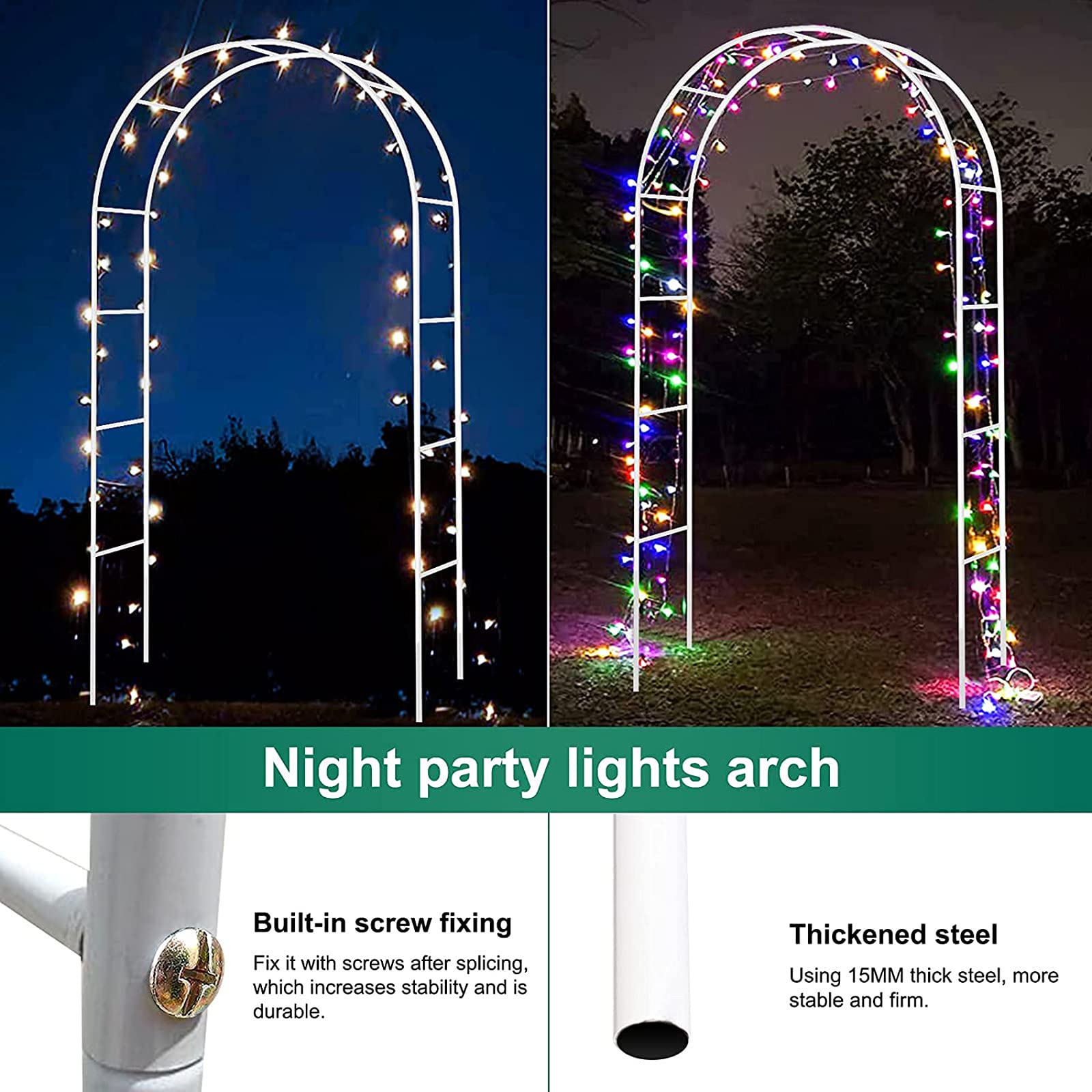 White Metal Garden Arch 55x90.5 Inches - Heavy Duty Tubular Arbor for Climbing Roses, Plants & Wedding Decorations | Outdoor Trellis Support for Gardens, Patios & Backyards