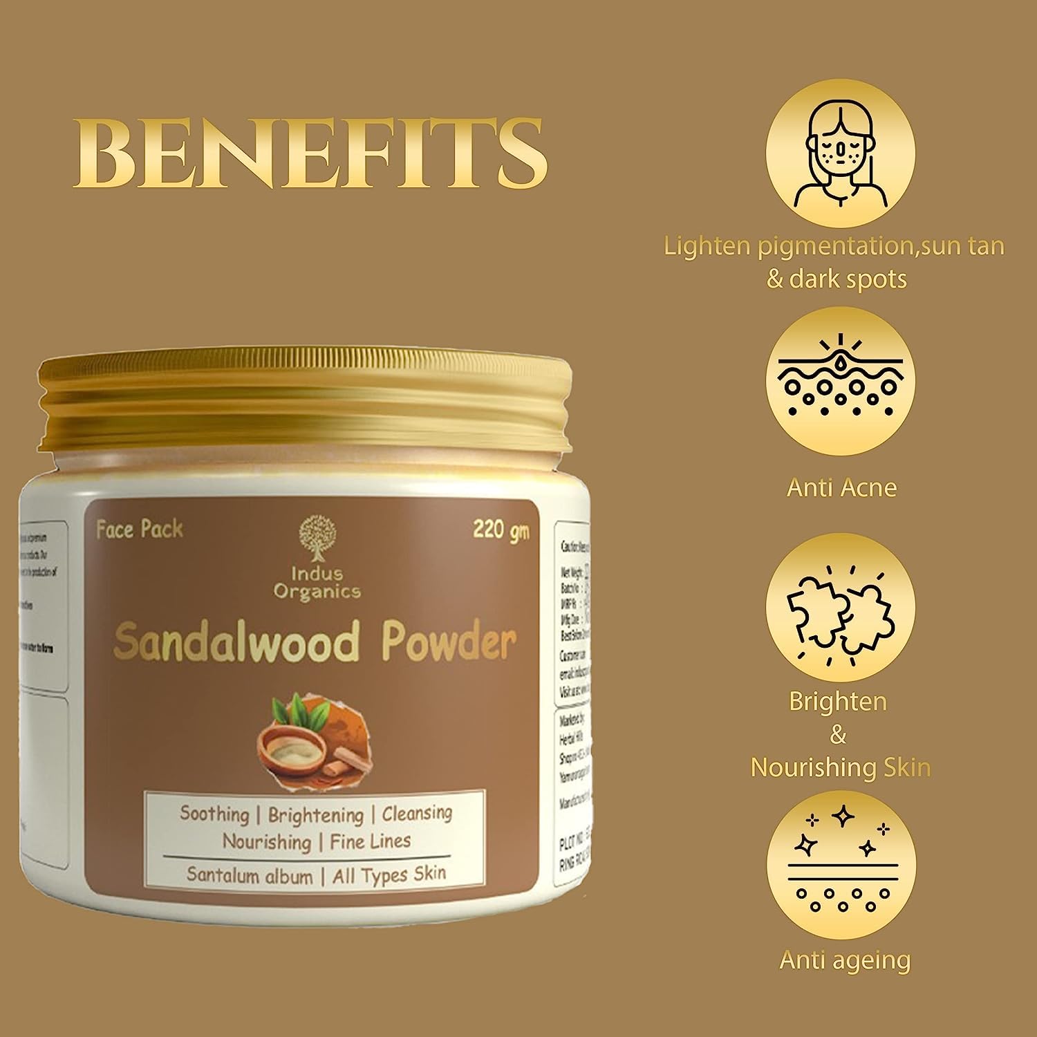 Indus Organics Sandalwood Powder 220gm - Natural Chandan Powder for Face Pack | Brightens Skin, Reduces Tan, Controls Oil, Fades Acne Scars & Wrinkles | Eco-Friendly Glass Jar | Perfect for DIY Skincare & Ayurvedic Beauty Treatments