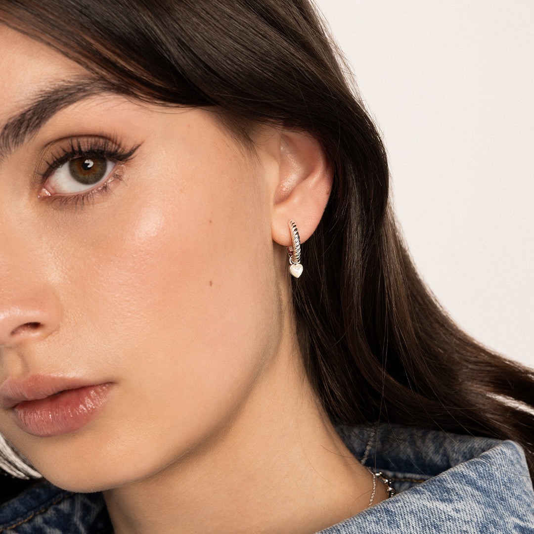 Devote Heart Hoop Earrings Set of 2 - Sterling Silver Dainty Huggie Hoops with Heart Charm - Perfect for Valentine's Day Gifts, Anniversary, or Everyday Wear