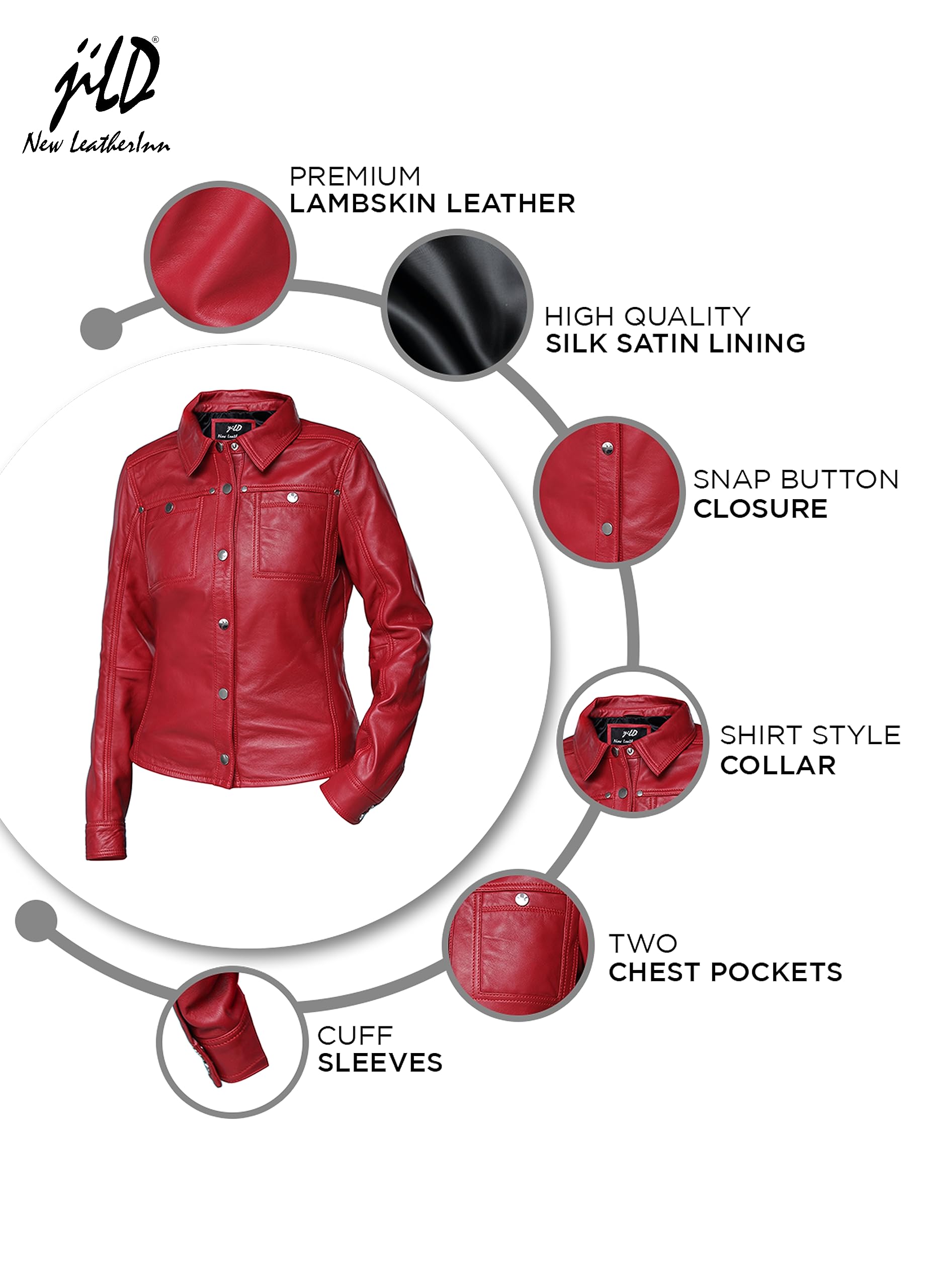 Jild Women's Button Front Lambskin Leather Jacket Shacket - Long Sleeve Casual Shirt Style with Bust Pocket | Perfect for Fall Layering, Date Nights & Office Wear