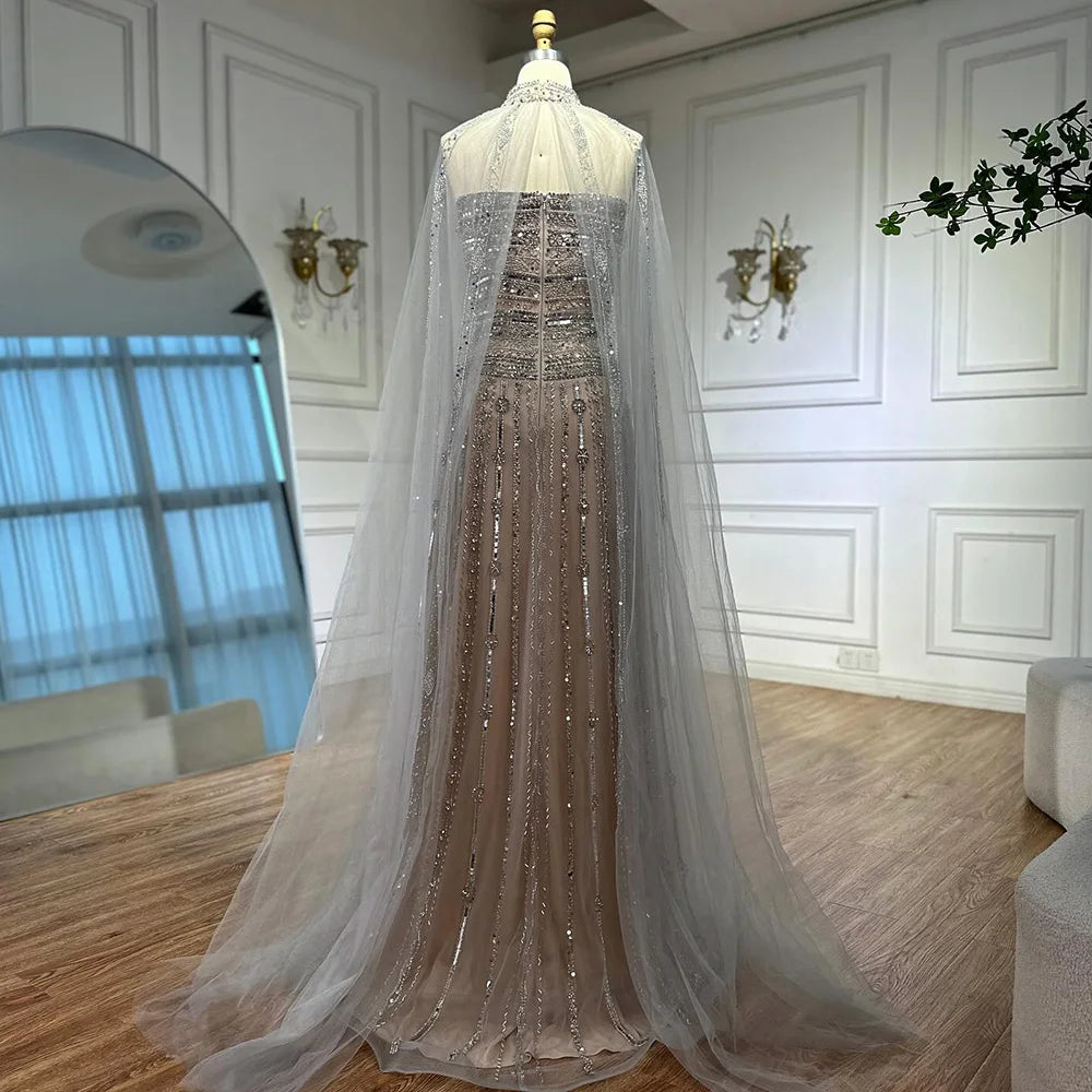 Elegant Beaded A-Line Evening Gown with Caramel Color - Perfect for Dubai Parties, Red Carpet Events & Formal Occasions | Style LA72873