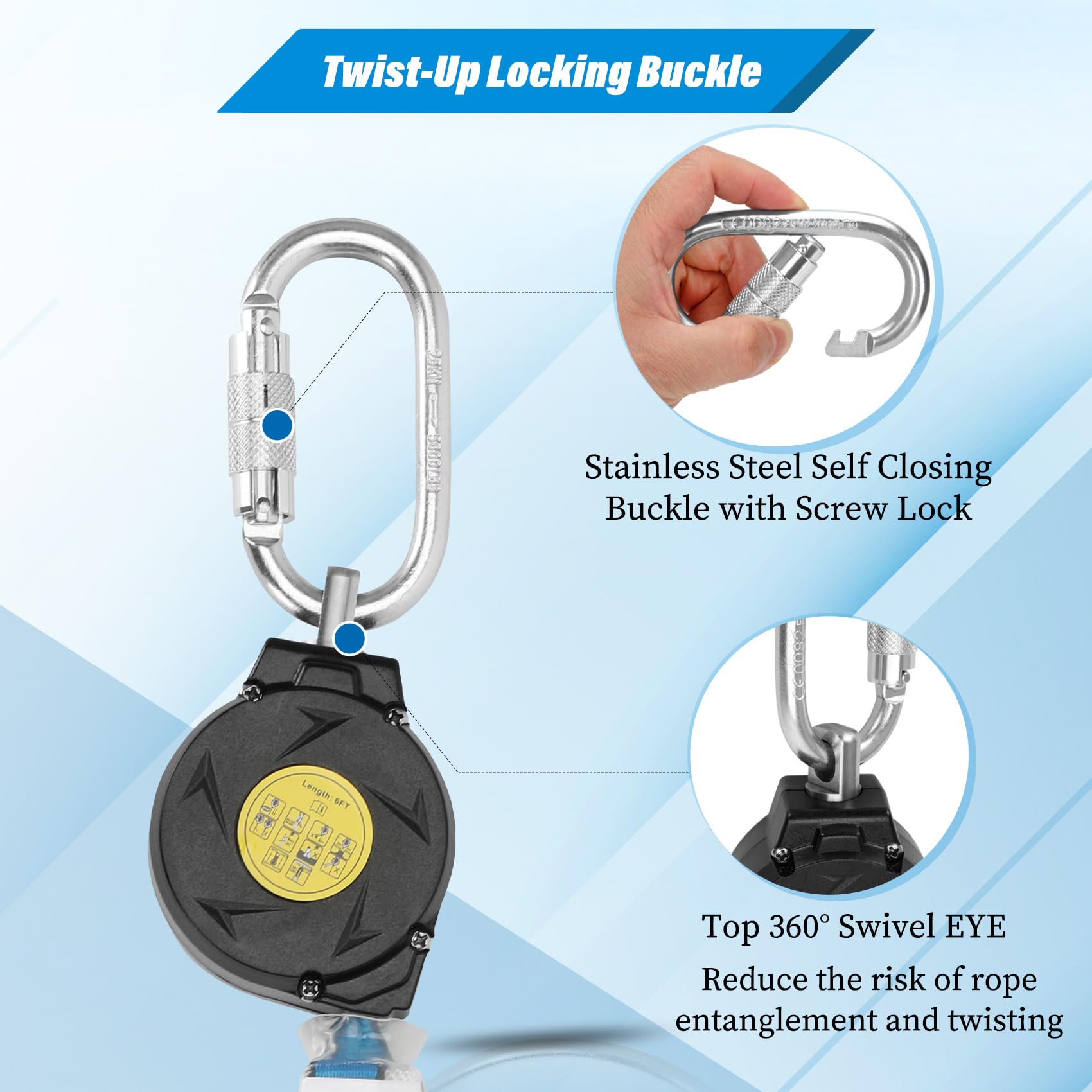 11FT Self Retracting Lifeline with Swivel Hook & Shock Absorber - OSHA Compliant Fall Protection Lanyard for Roofing, Construction & Industrial Work Safety (House Building, Warehouse Maintenance)