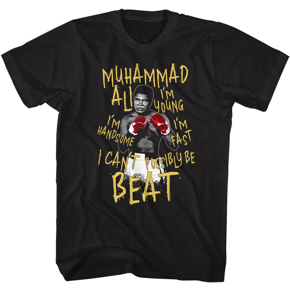 Muhammad Ali Heavyweight Champion 'I Can't Be Beat' Graphic T-Shirt for Men - Black Cotton Short Sleeve Tee - Boxing Fan Apparel, Gym Workout & Casual Streetwear