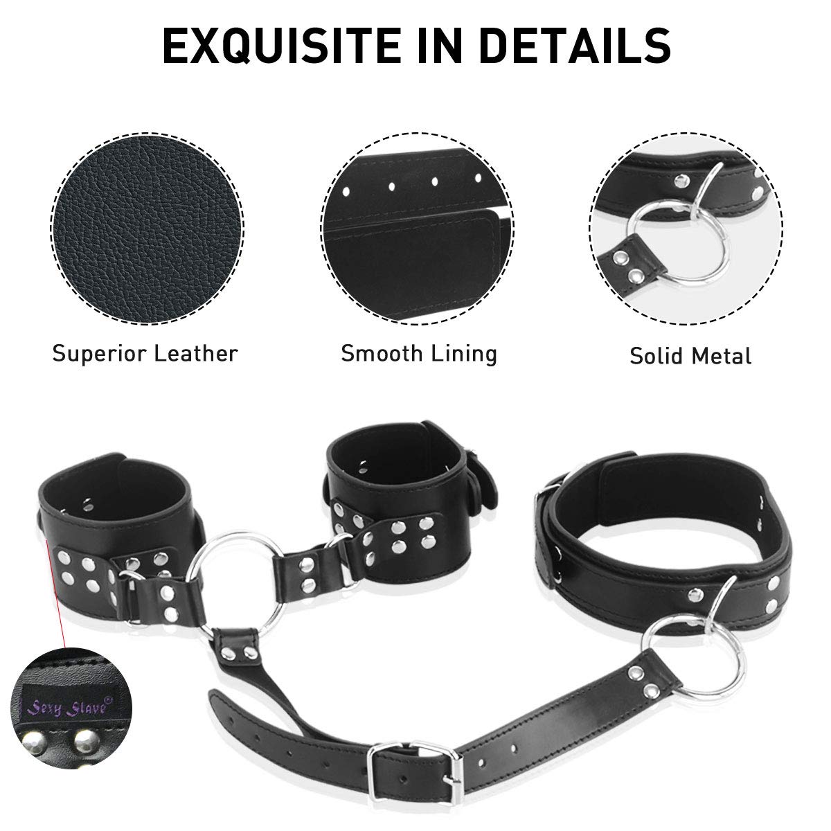 SEXY Adjustable Bondage Restraints Kit - Neck to Wrist Cuffs for Couples, SM Sex Game Toys for Beginners (Black) | Perfect for Spicing Up Your Bedroom Play & BDSM Scenes