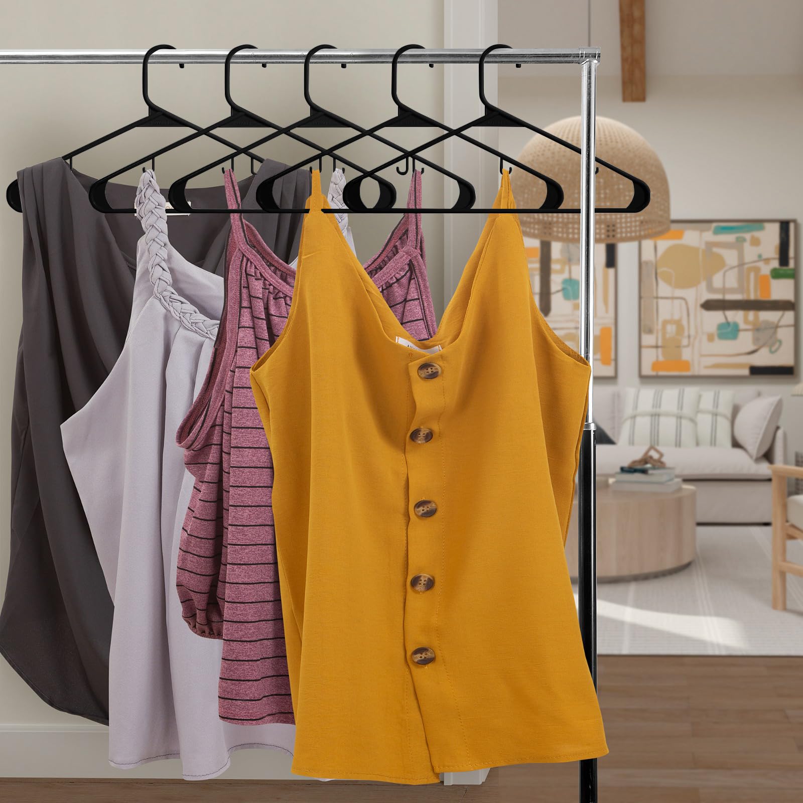 20 Pack ROYALE Heavy Duty Plastic Clothes Hangers with Hooks - Space Saving Black Coat Hangers for Tops, Dresses, Shirts, Pants & Skirts - Perfect for Closet Organization & Retail Store Display (20 Pack, Black)
