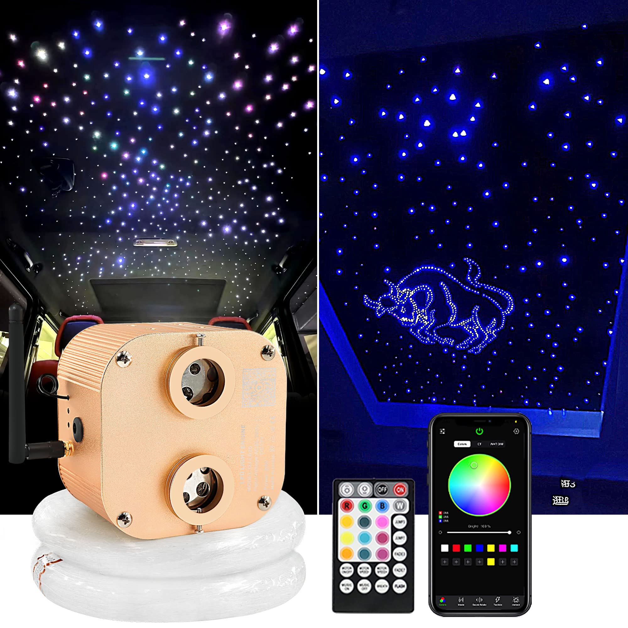 1100pcs 0.03in Fiber Optic Star Lights Kit - 20W Dual-Head Twinkle Lights with APP/Remote Control for Car Roof | DIY Starlight Headliner for Bedroom, Party & Home Decor