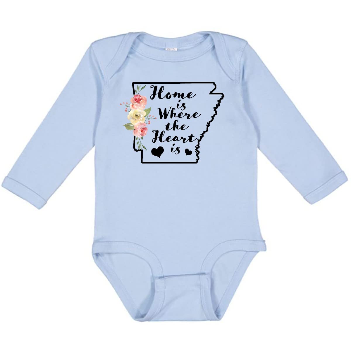 Inktastic Arkansas Home Where The Heart is Watercolor Print Long Sleeve Baby Bodysuit - Soft Cotton Creeper for Newborns & Infants - Perfect for Family Photos, Holidays & Casual Outings