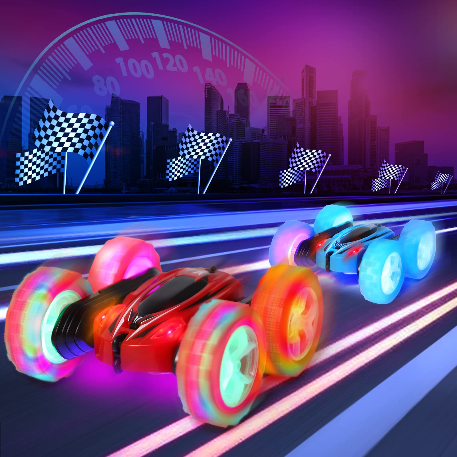 GARVEE 2 Pack Remote Control Stunt Cars for Kids - 2.4GHz High Speed 4WD Off Road RC Cars with Wheel Lights & 360° Rotating Drift - Perfect Gift for Boys & Girls | Indoor & Outdoor Play, Birthday Parties, Backyard Racing