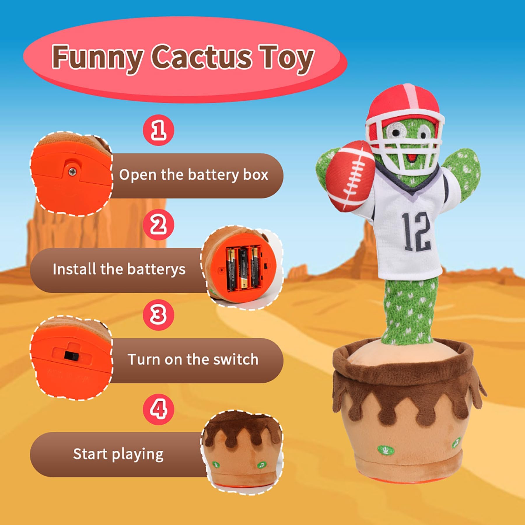 Dancing Football Cactus Toy - Singing, Talking & Recording Electronic Baby Toy with 60 English Songs | Fun Interactive Gift for Kids Birthday & Party Entertainment