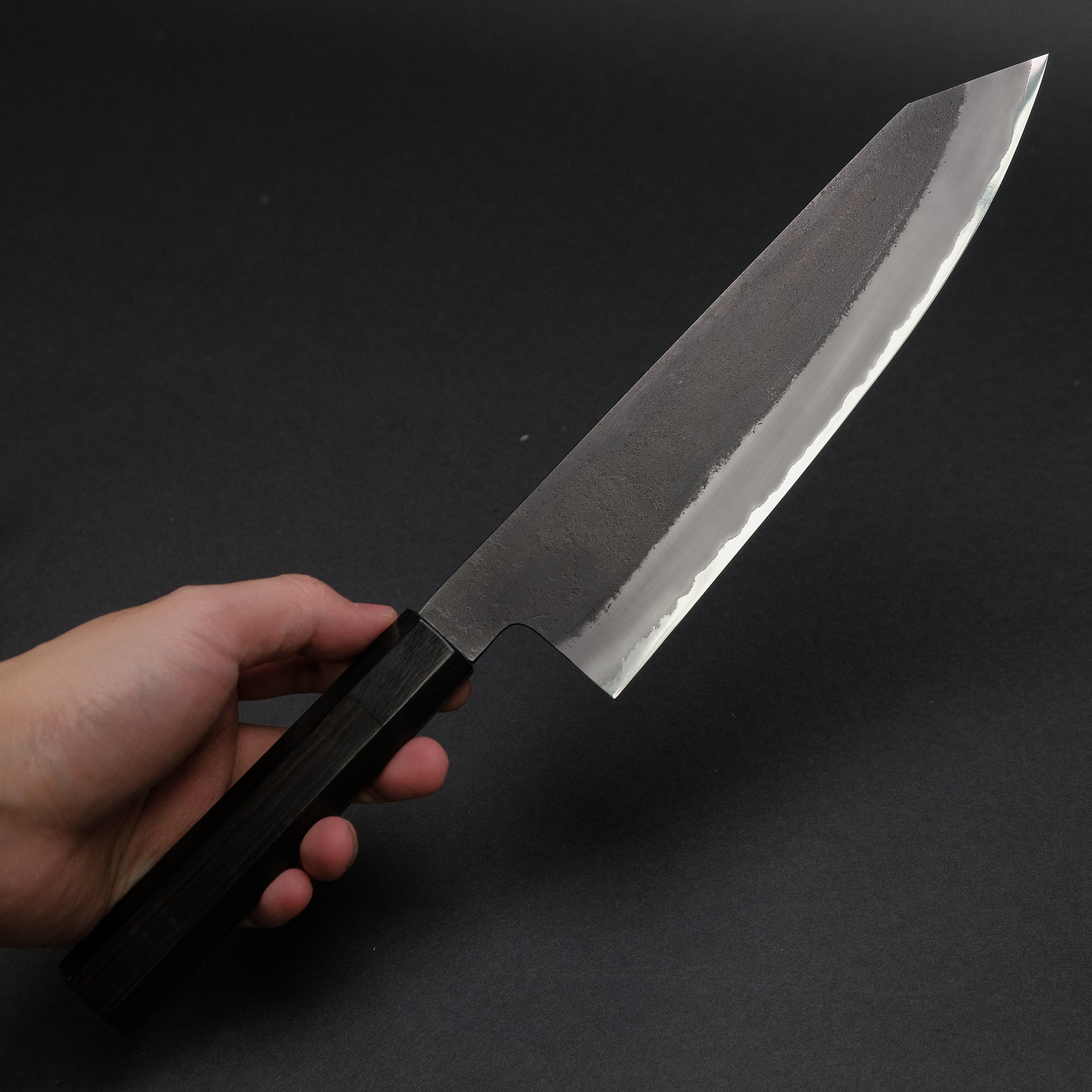Premium Mutsumi Blue Super Kurouchi Nashiji Kiritsuke Gyuto 210mm - Japanese Chef Knife with Ebony Handle for Sushi, Sashimi & Precision Cutting