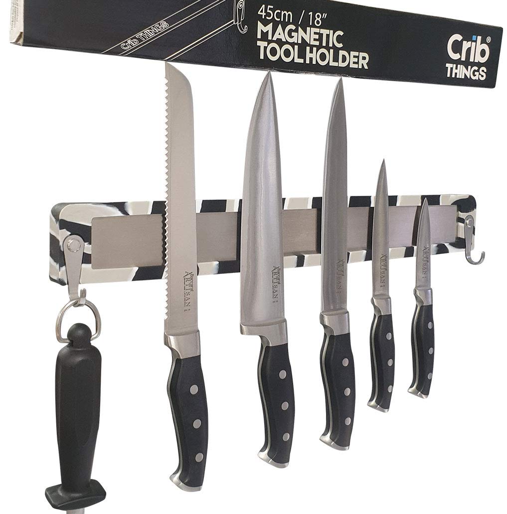 45cm Magnetic Knife Strip with Silicone Non-Scratch Coating - 17 Inch Strong Hold for Kitchen Knives & Tools | Screw or Magnet Mount for Home, Workshop, Hunting & Fishing Gear Organization