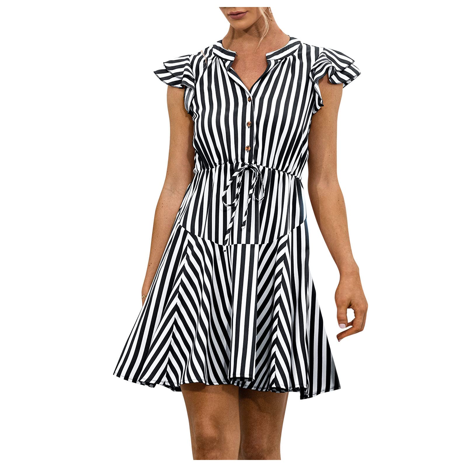 Sexy Striped V-Neck Mini Dress for Women - Summer Party & Casual Button Down Dress | Perfect for Night Out, Club Wear & Beach Vacation