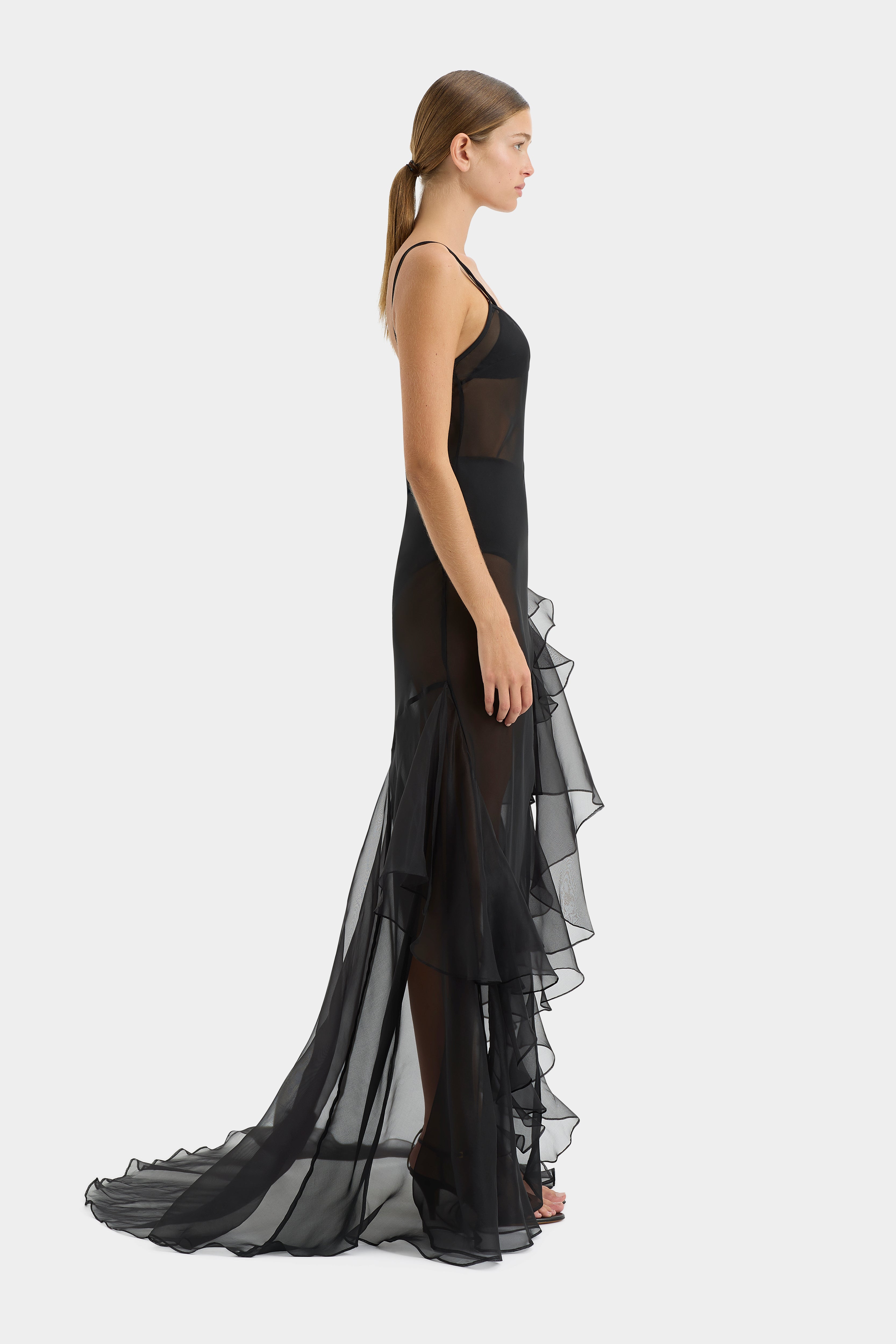 Elegant Sage Green Flounce Gown for Women - Perfect for Weddings, Parties & Special Occasions