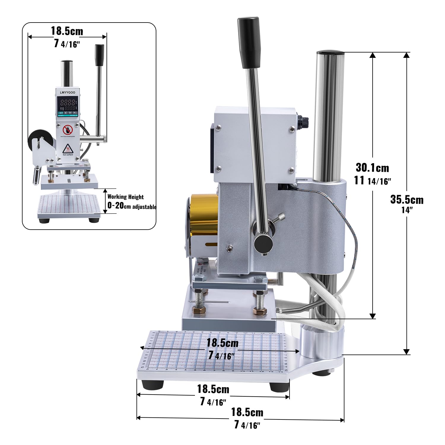 LMYYGOO 10 x 13cm Hot Foil Stamping Machine with Digital Display (0-350°C) - 304 Stainless Steel Embossing Press with Dual Heating Wires for Logo Bronzing - Perfect for DIY Crafts, Business Cards, Wedding Invitations & Leather Goods Branding