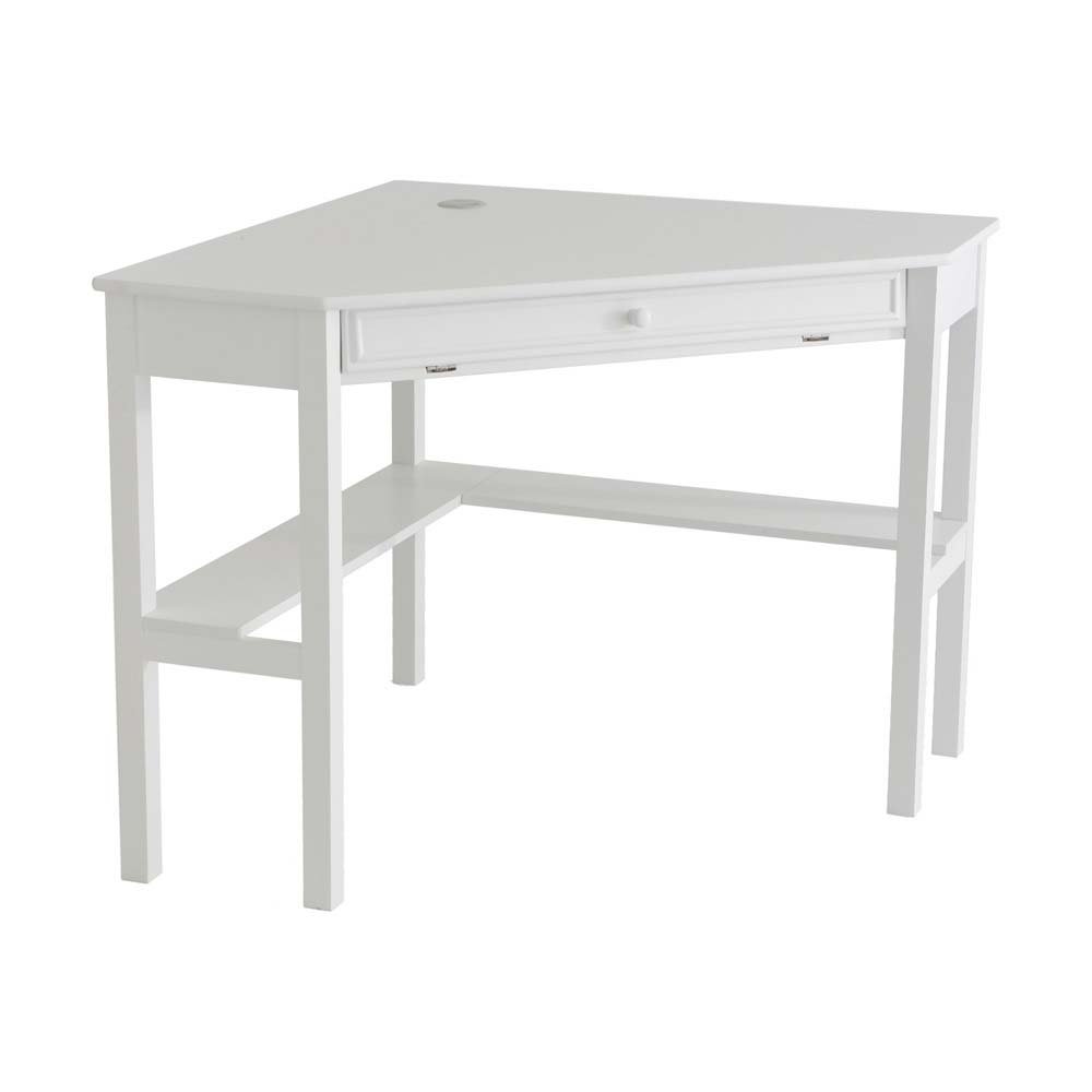 Space Saving Corner Computer Desk with Slide-Out Keyboard Tray | White | Compact Home Office & Gaming Workstation for Small Spaces