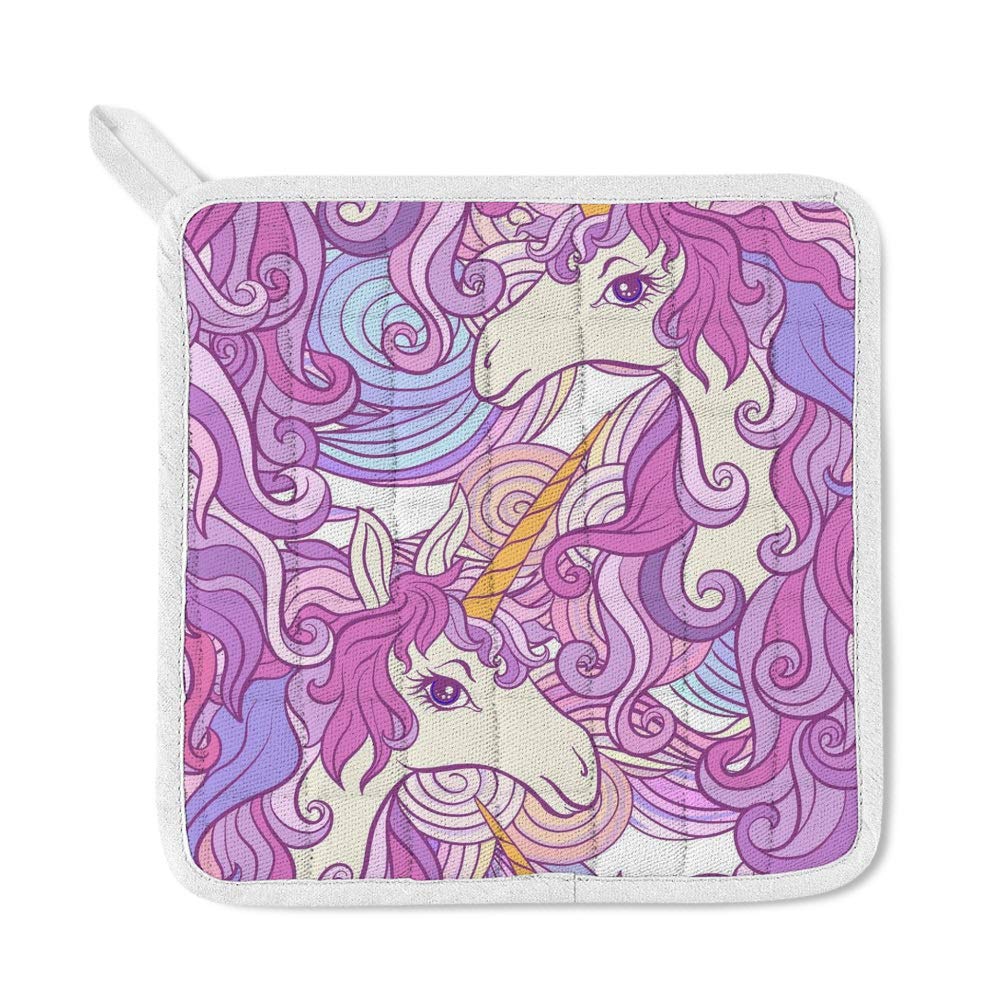 Kuizee 3-Piece Kitchen Apron Set - Pink Unicorn Design with Oven Mitts & Pot Holder - Perfect for Cooking, Baking, BBQ & Gift Giving