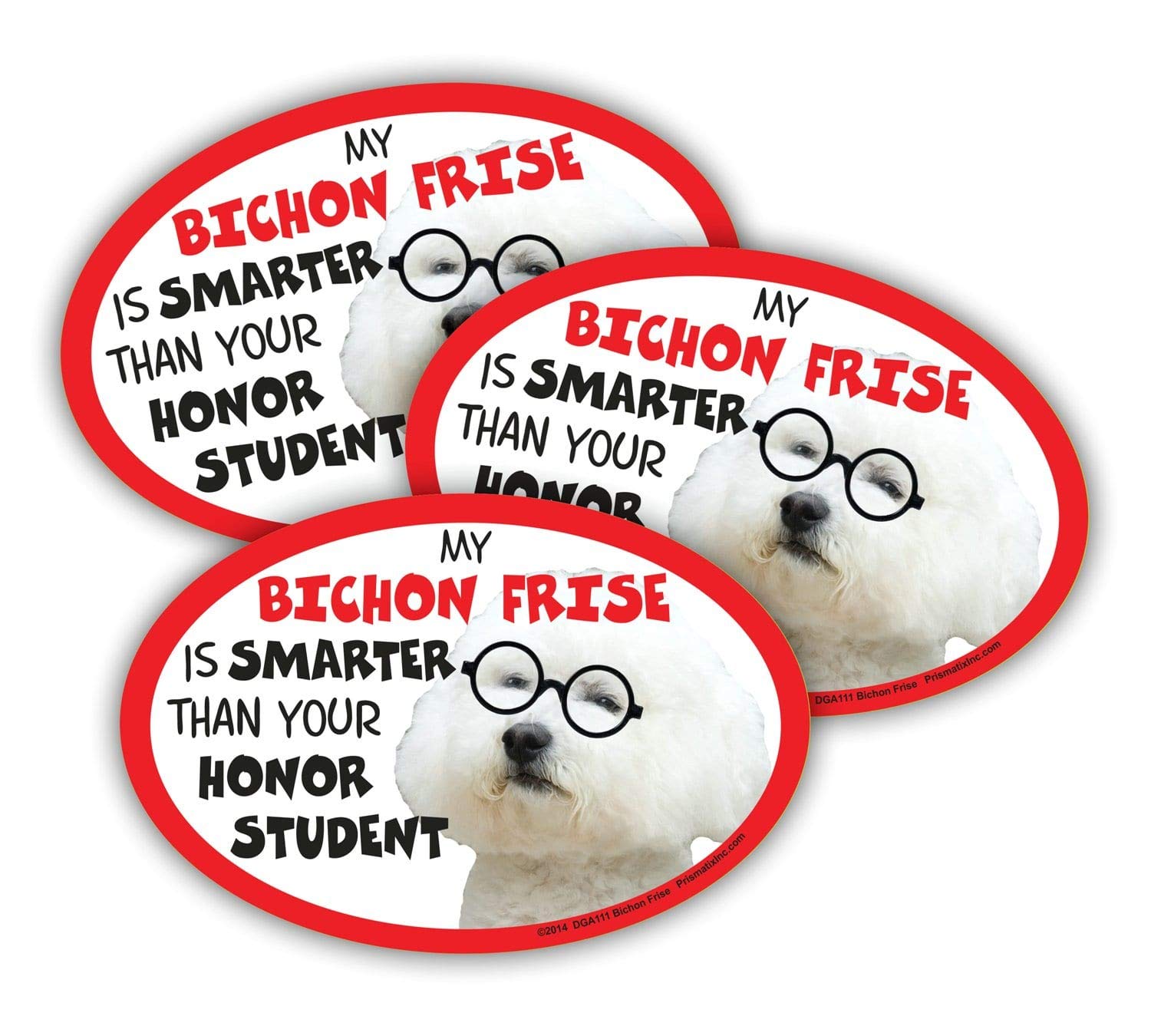 Prismatix 3-Pack Dog & Cat Oval Decal Magnets for Cars, Lockers, Refrigerators - Perfect for Bichon Frise Pet Lovers & Home Decor
