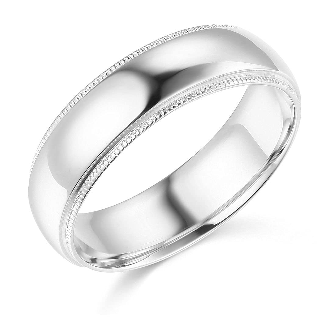 14k Yellow or White Gold 6mm Solid Comfort Fit Plain Milgrain Wedding Band - Custom Laser Engraving Service for Personalized Jewelry - Perfect for Anniversaries, Engagements & Special Occasions
