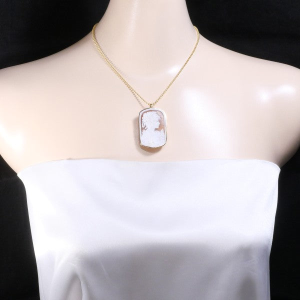 18K Yellow Gold Shell Cameo 2-Way Convertible Necklace & Brooch - Vintage Jewelry for Women, Elegant Gift for Brides, Anniversaries & Special Occasions