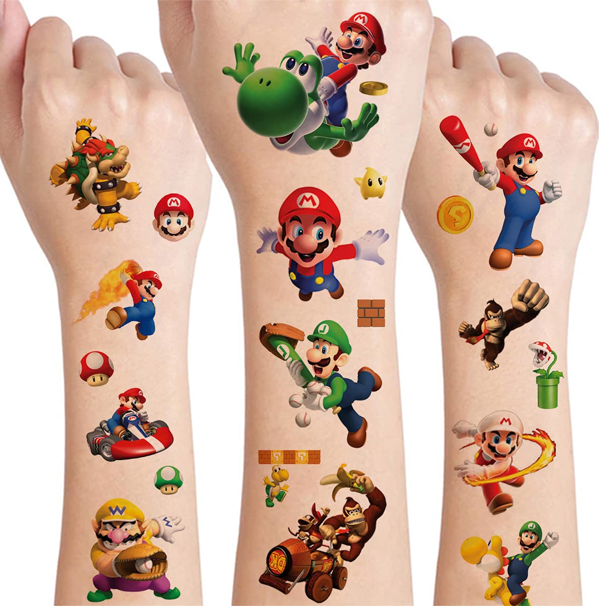 8 Sheets Cute Temporary Tattoos for Kids - Waterproof Fake Tattoos for Birthday Party Supplies, Cartoon Anime Tattoo Stickers - Fun Party Games & Favors for Boys Girls Birthday Decorations - Perfect for Kids Parties, Halloween Costumes & Summer Camp Activities
