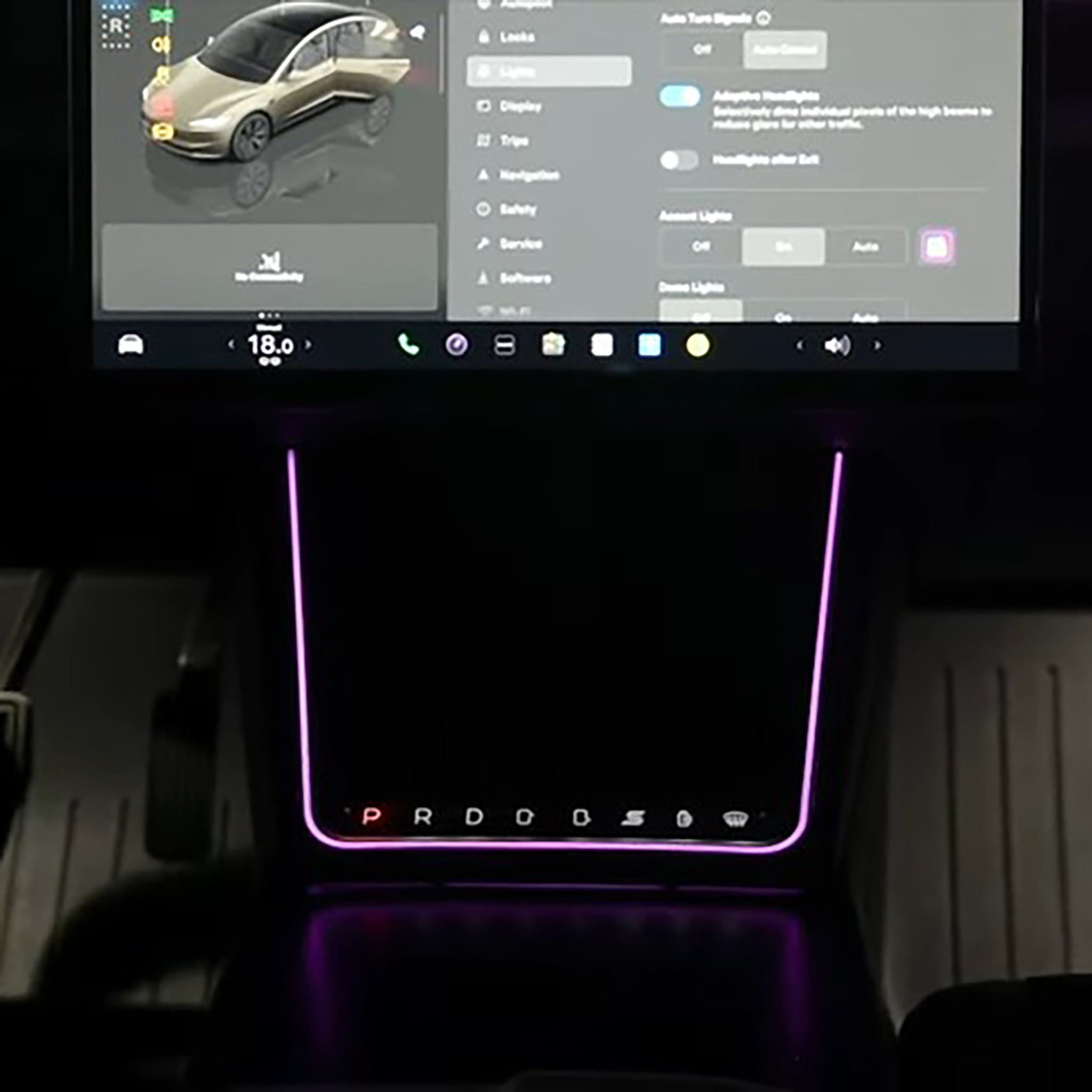 2024 Tesla Model 3 Highland Center Console Upgrade - Premium Gear Selector with Ambient Lighting & Shortcut Buttons | Enhance Interior Style & Convenience for Your EV Driving Experience