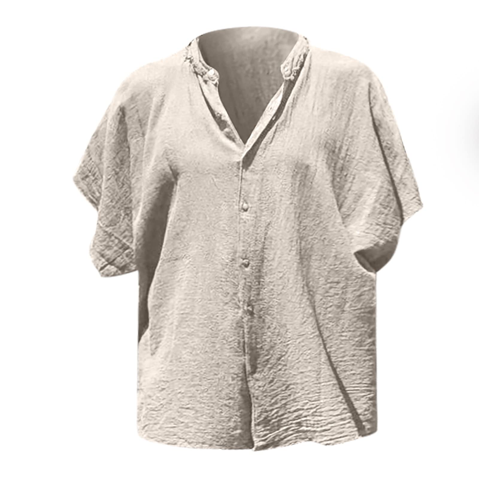 Men's Linen Shirt - Breathable Summer Henley T-Shirt | 100% Cotton Linen Blend | Loose Fit Comfortable Casual & Formal Wear | White XL | Perfect for Beach, Office & Outdoor Activities