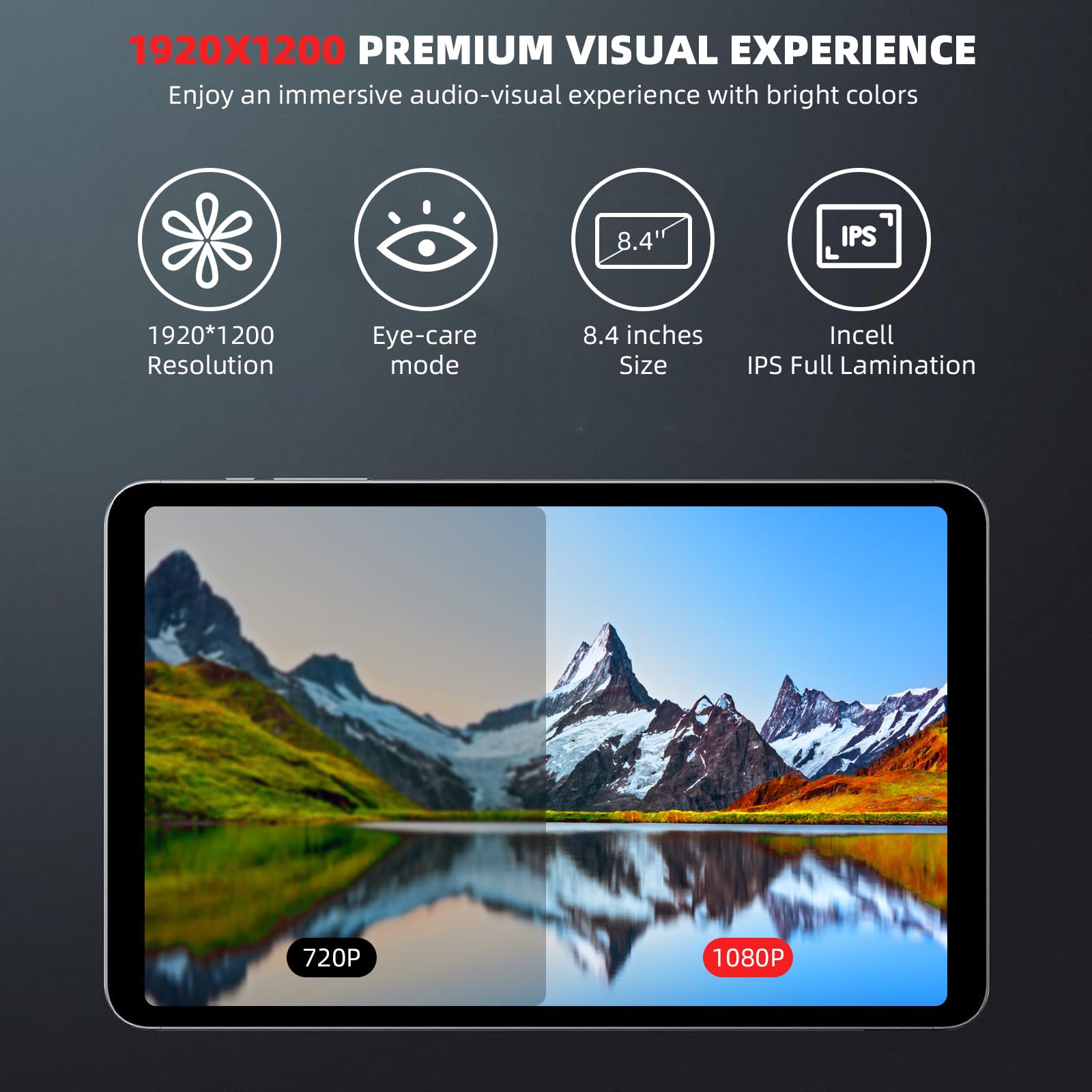 Android 13 Tablet 8.4 Inch - Octa-Core Processor, 1920x1200 HD Display, 5MP Dual Camera, 4G LTE WiFi, GPS, Bluetooth 5.0, 4000mAh Battery, 8GB RAM 256GB Storage - Perfect for Gaming, Streaming & Productivity on the Go