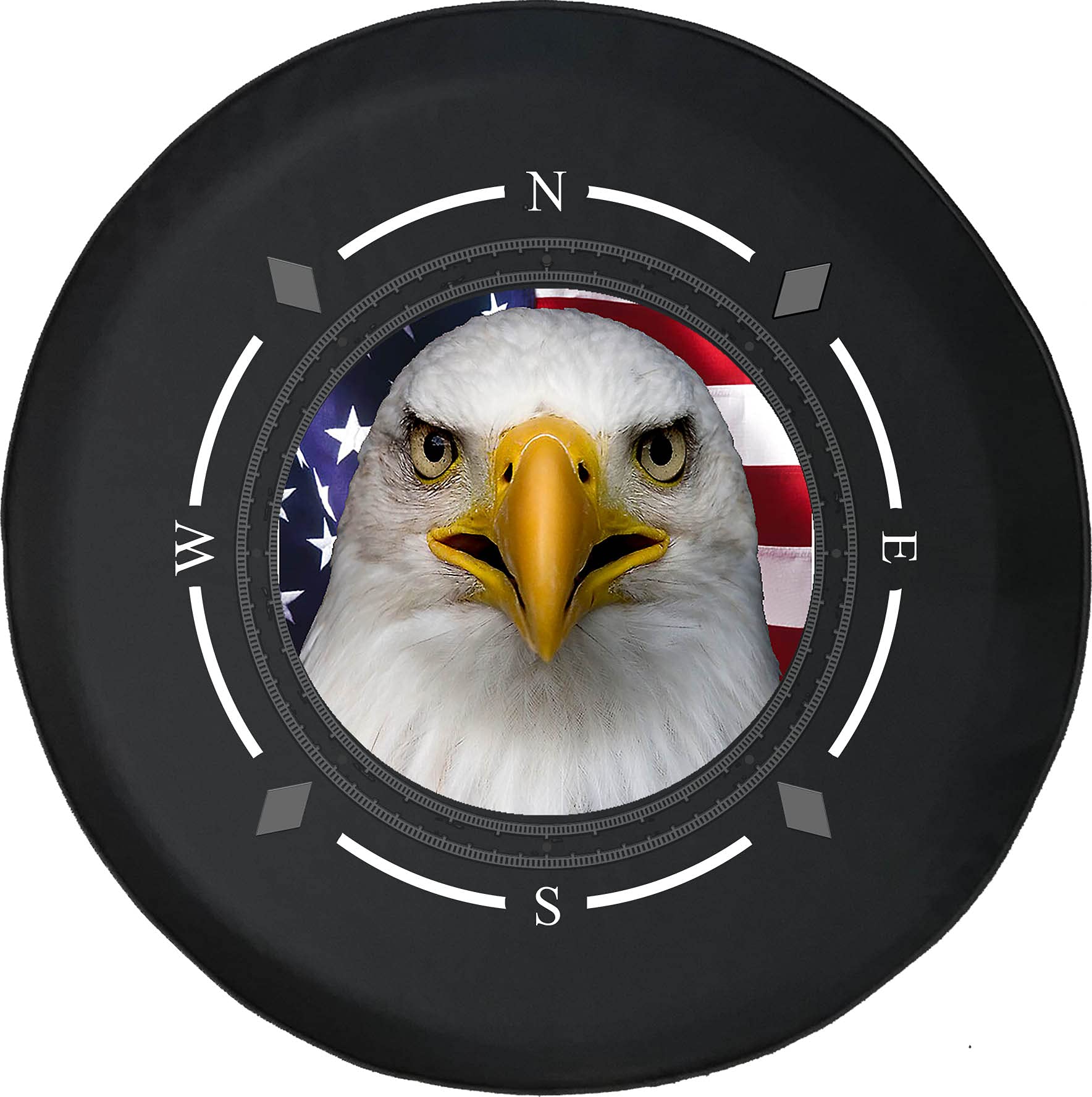 Premium Spare Tire Cover with Compass & American Flag Eagle Design - Universal Fit for SUV, Trailer, RV & Most Vehicles | Durable Outdoor Protection for Camping & Road Trips