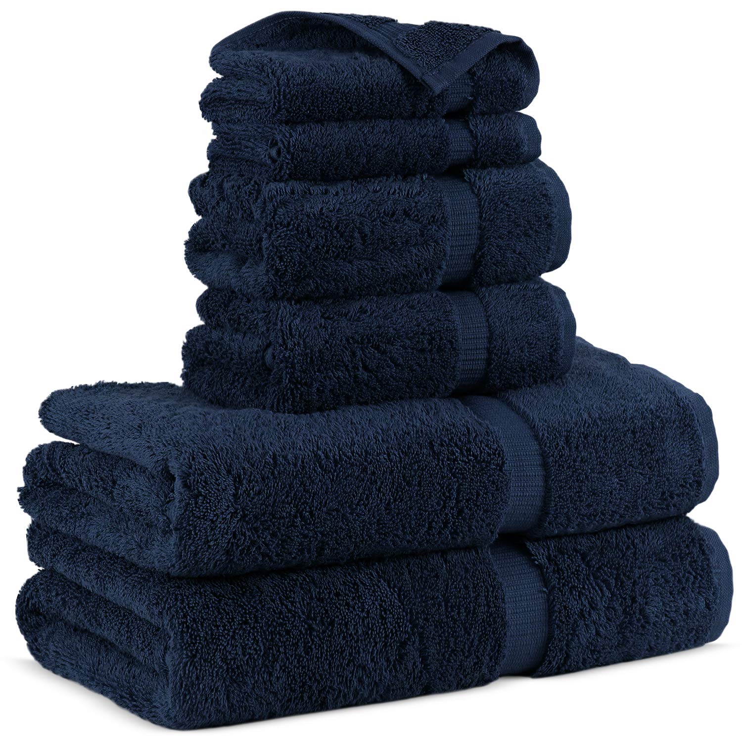 Premium 100% Turkish Cotton Bath Towel Set - 6 Piece (Navy Blue) | Ultra Soft & Absorbent | Luxury Spa, Beach & Home Use