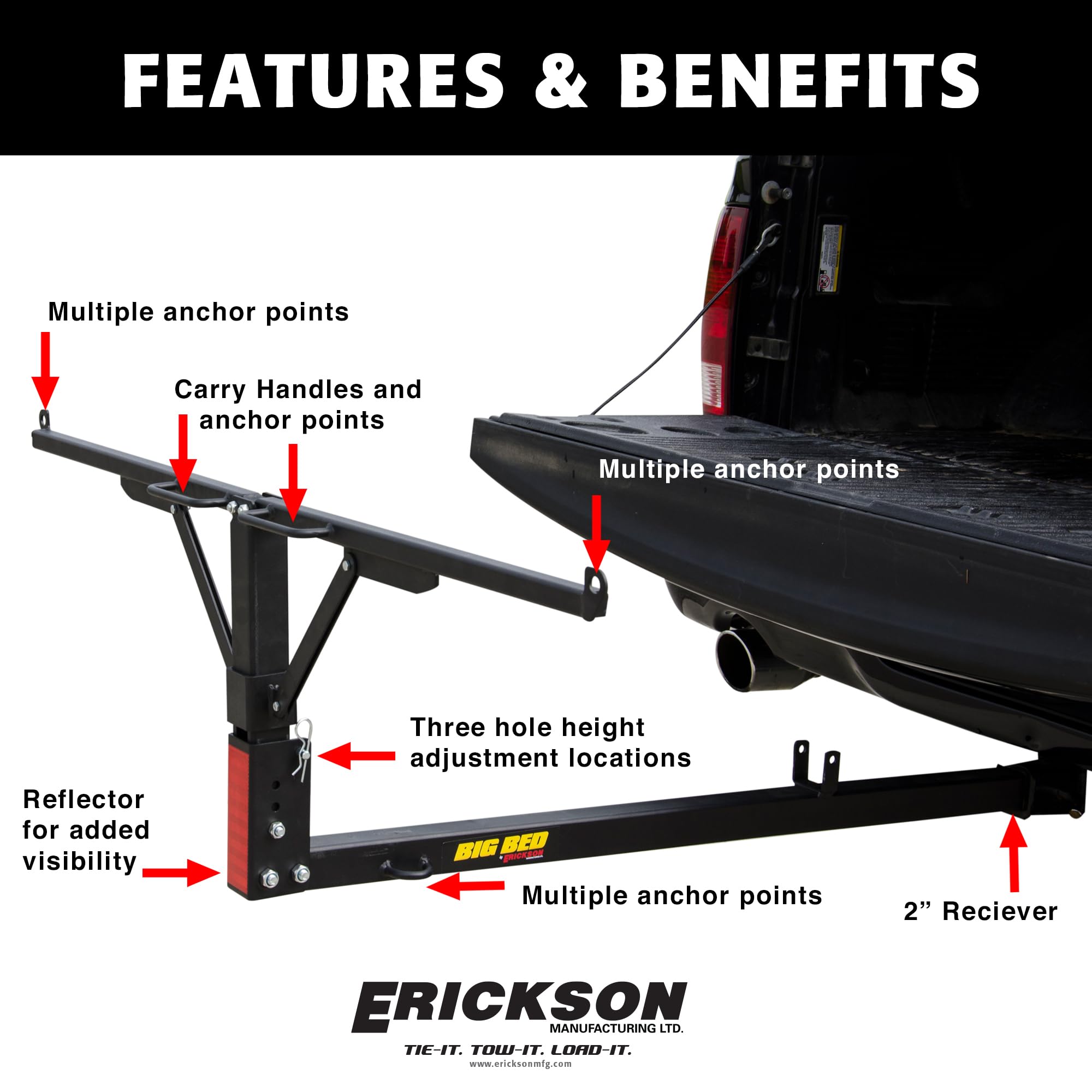 Erickson 07600 Heavy Duty Pick-Up Truck Bed Extender - 400 lb Capacity for Big Bed Senior Models | Perfect for Hauling Lumber, ATVs & Camping Gear