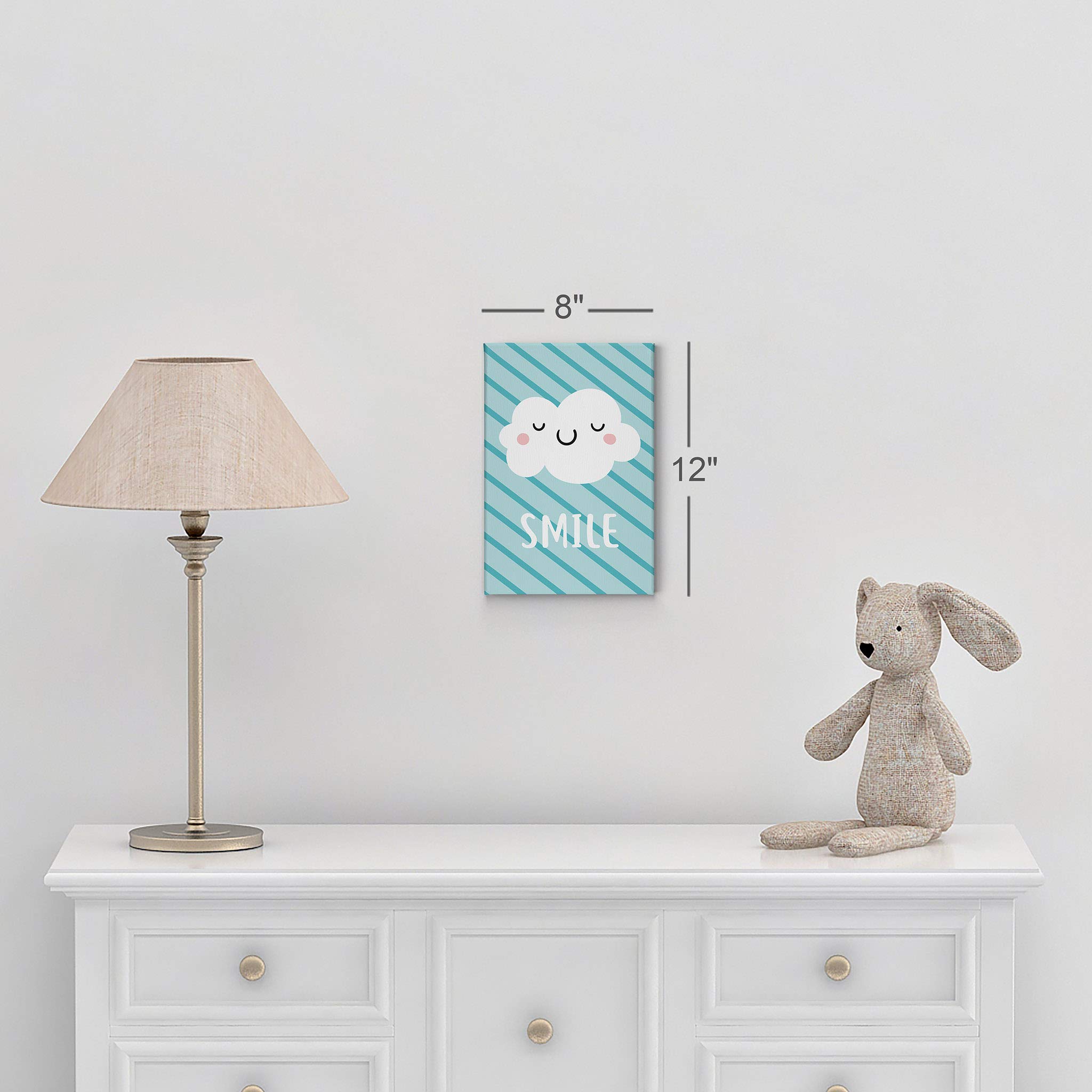 Smile Art Design Lovely Cloud Smile Lettering Blue Background Canvas Print - Nursery Wall Art for Baby & Kids Room Decor - Ready to Hang 17x11 - Made in USA | Perfect for Nursery, Bedroom & Playroom Decor