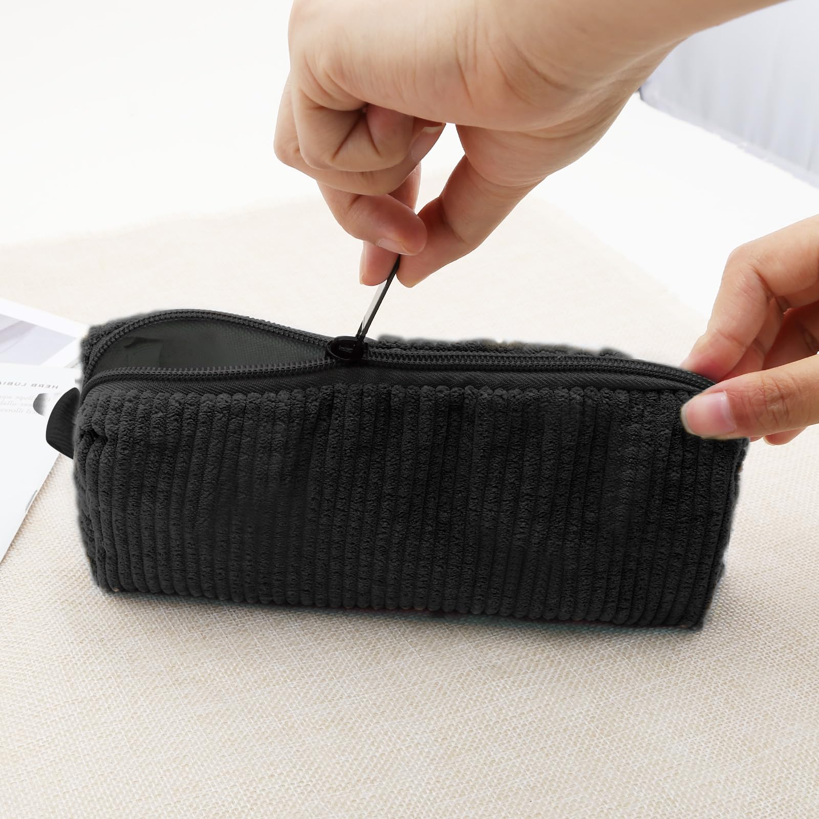Boobeen Women's Corduroy Makeup Bag - Travel Cosmetic Organizer with Zipper, Small Purse Makeup Pouch for Girls, Cute Smiley Face Toiletry Bag | Perfect for Travel, Gym, Daily Use & Gift Giving
