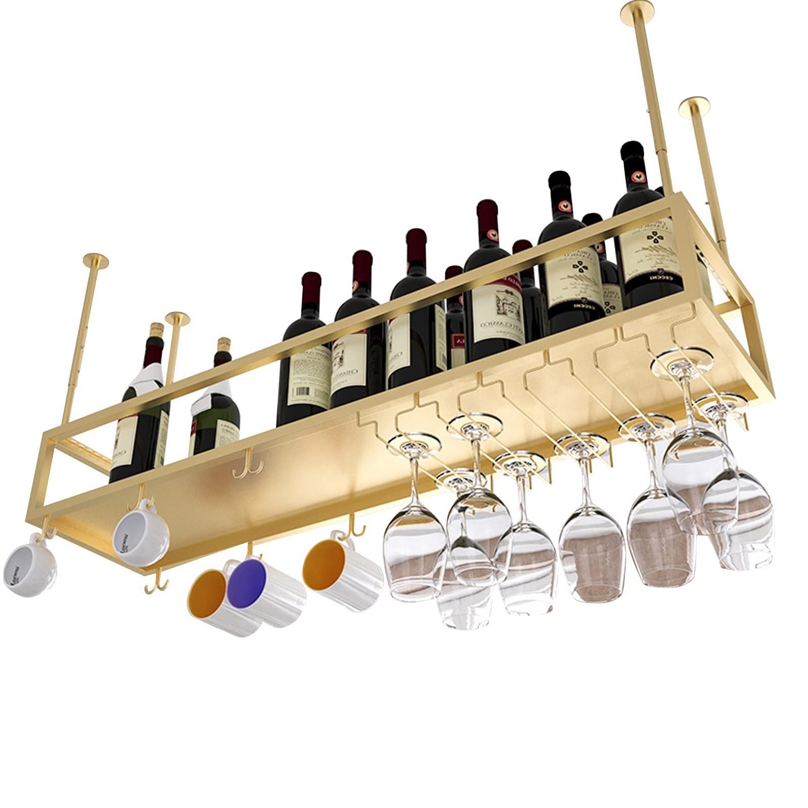 Premium Metal Golden Wine Rack - Wall/Ceiling Mounted Hanging Stemware Organizer with Goblet Holders (80x25x21cm) - Perfect for Kitchen, Bar, Under Cabinet Storage & Home Wine Display