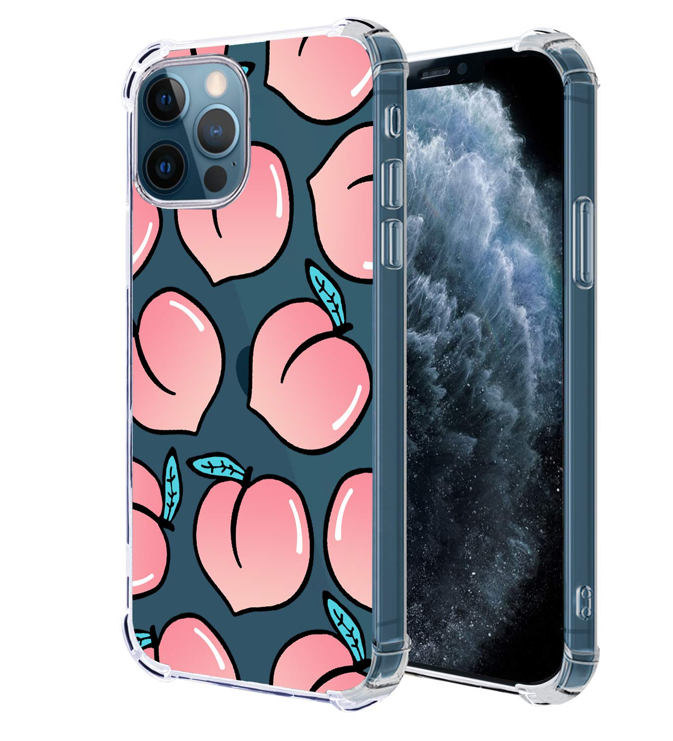 RVIXE Shockproof Clear TPU Case for iPhone 12 Pro Max (6.7 Inch) - Soft Flexible Protective Cover with Peach Floral Design - Perfect for Everyday Use, Travel & Outdoor Activities