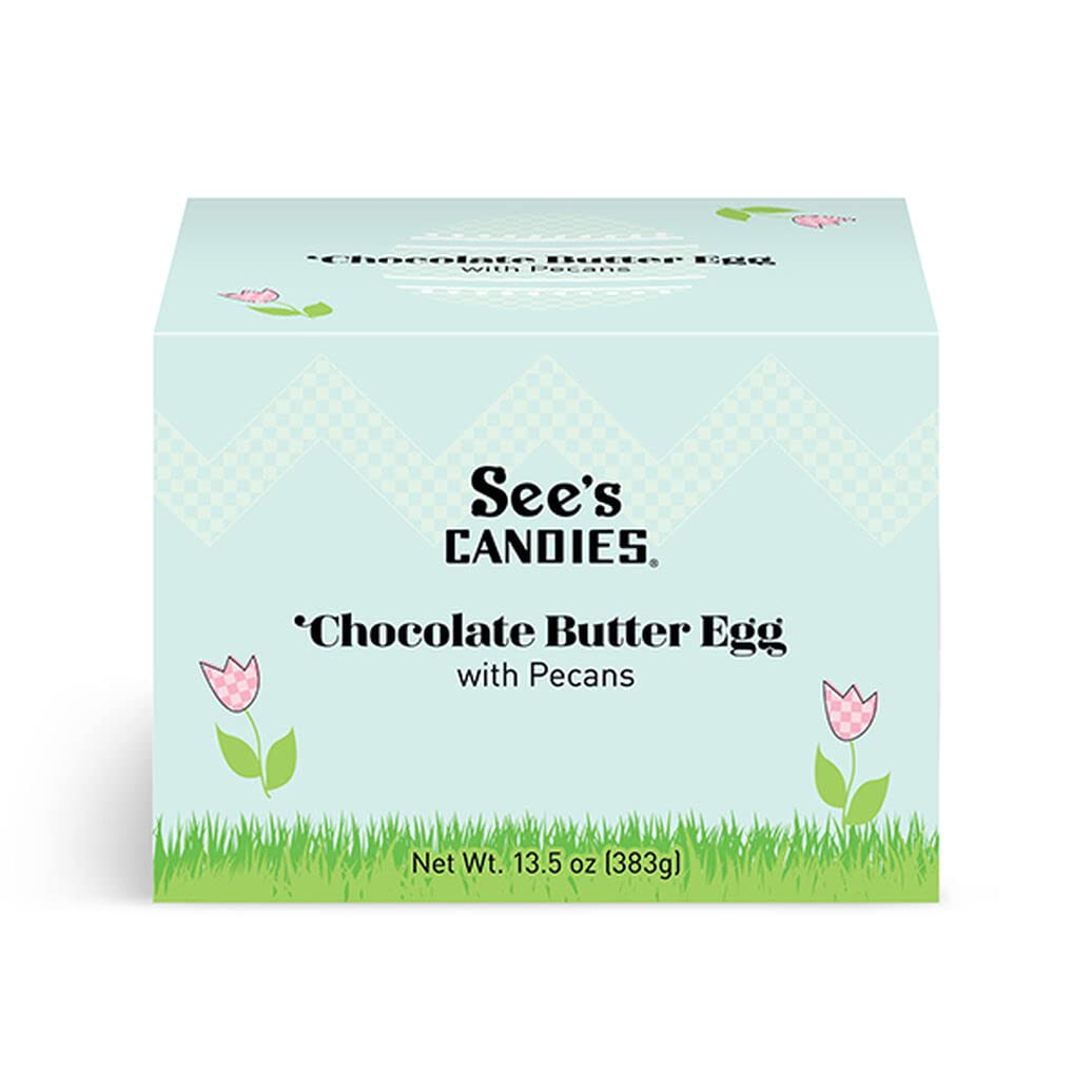 See's Candies Easter Chocolate Butter Egg with Pecans - 13.5 oz Premium Milk Chocolate Gift for Easter Basket, Holiday Treats & Party Favors