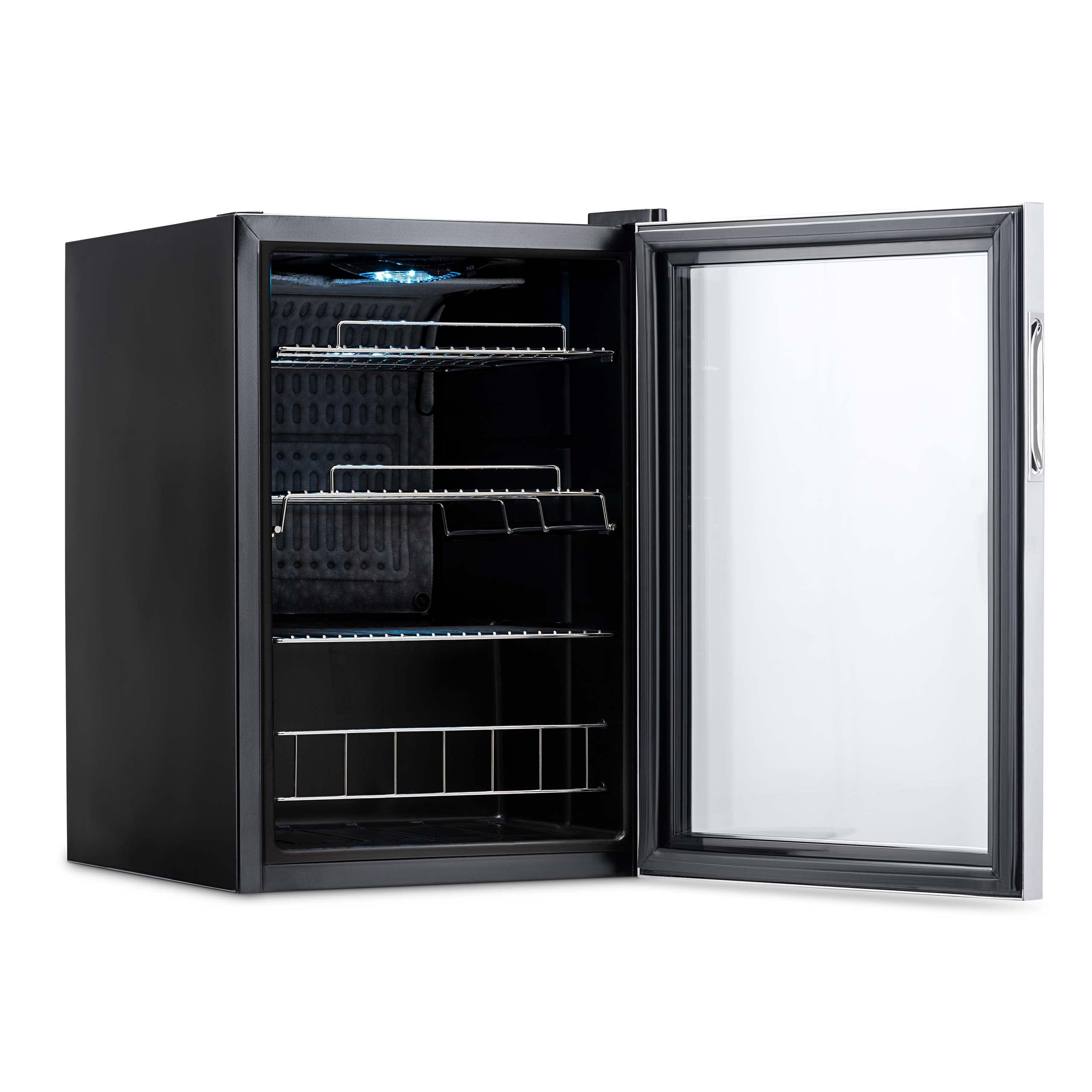 NewAir 90 Can Stainless Steel Beverage Refrigerator - Adjustable Shelves, Glass Door Mini Fridge for Beer, Soda & Drinks - Perfect for Bedroom, Home Office, Bar & Entertainment Spaces