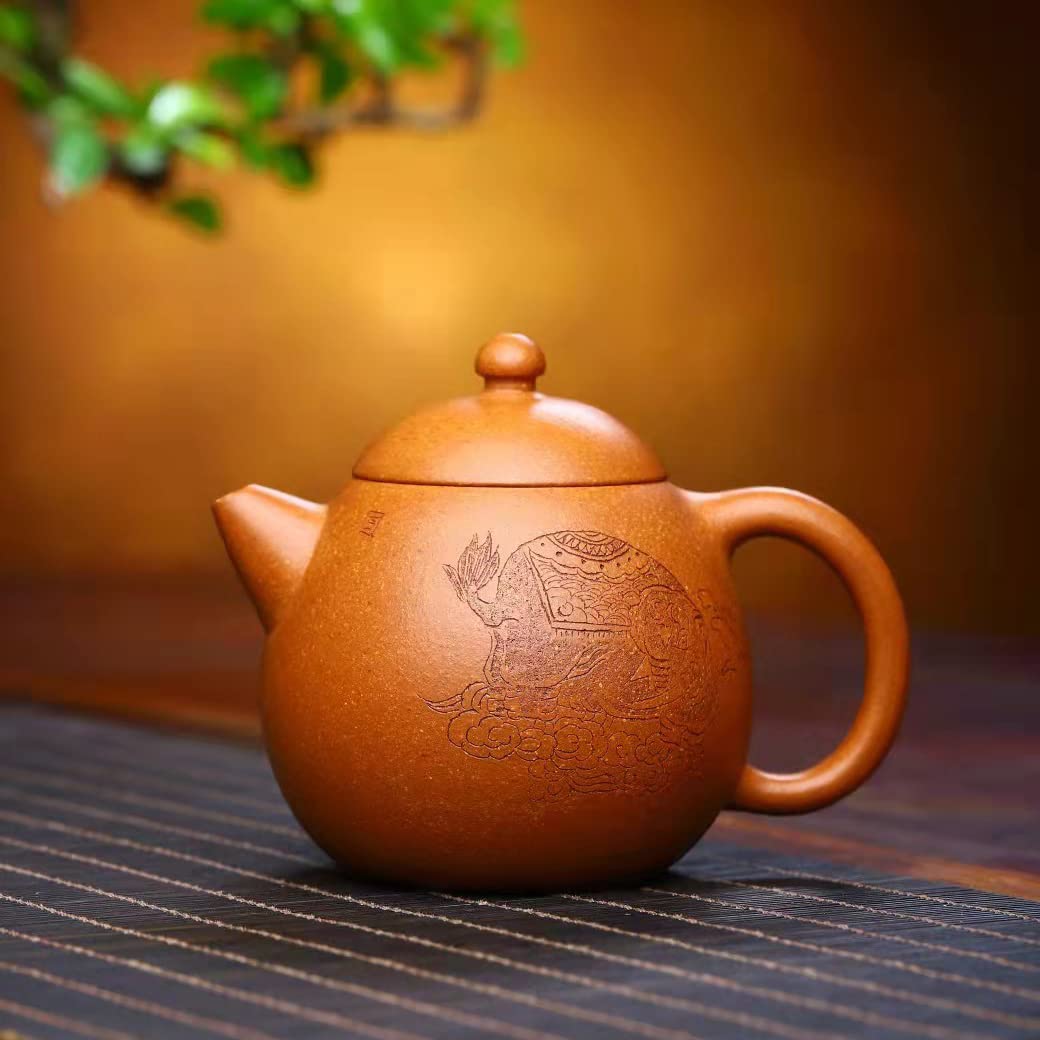 Premium Yixing Zisha Teapot 8.4oz (250ml) - Authentic Handcrafted Purple Clay Teapot with Certificate & Gift Box (Dragon Egg Design, Jiangpo Ni Clay) - Perfect for Chinese Tea Ceremony, Gongfu Tea, and Home Decoration