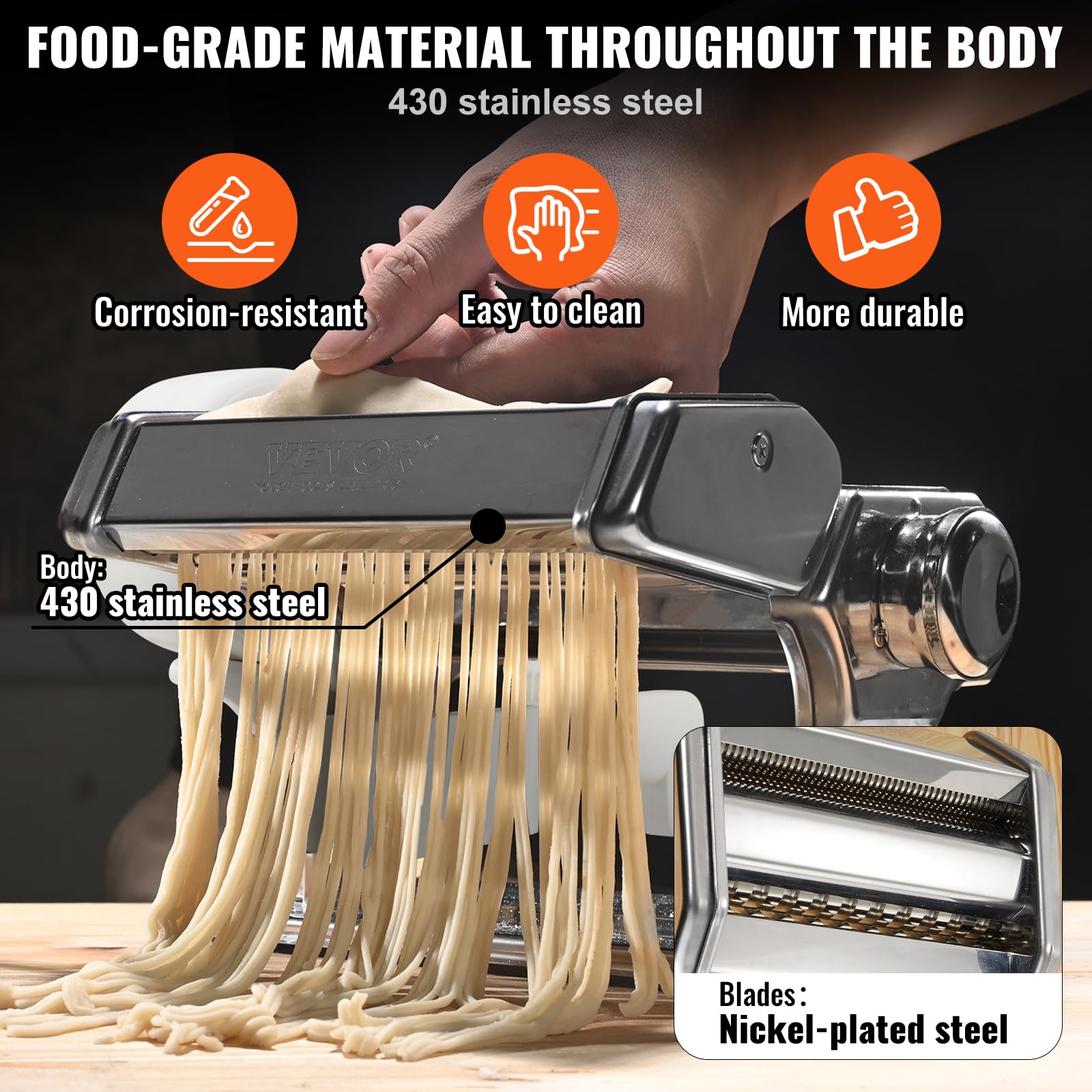 VEVOR Electric Pasta Maker Machine - 9 Adjustable Thickness Settings, Stainless Steel Noodle Roller & Cutter - Professional Pasta Making Kit for Homemade Spaghetti, Fettuccine, Lasagna - Ideal for Italian Cuisine, Family Cooking & Restaurant Use