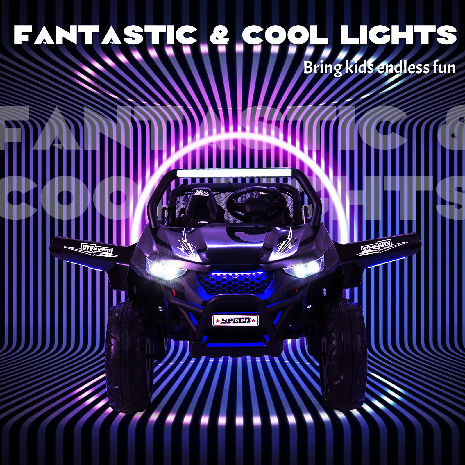 OLAKIDS 12V Kids Electric Ride On Car - 2 Seater UTV with Parent Remote Control, Spring Suspension & Bluetooth Music | Battery Powered Toy Vehicle for Boys & Girls Ages 3-8 | Perfect for Outdoor Play, Birthday Gifts & Backyard Fun (Jet Black)