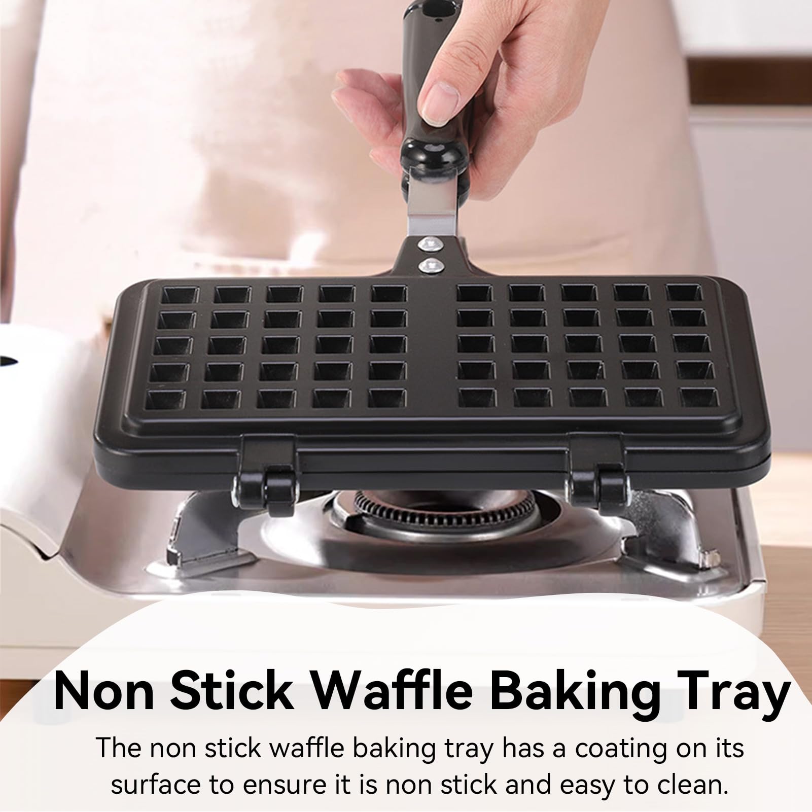Cast Iron Belgian Waffle Maker - Non-Stick Double Mini Waffle Iron Pan for Breakfast, Snacks & Desserts (8.5