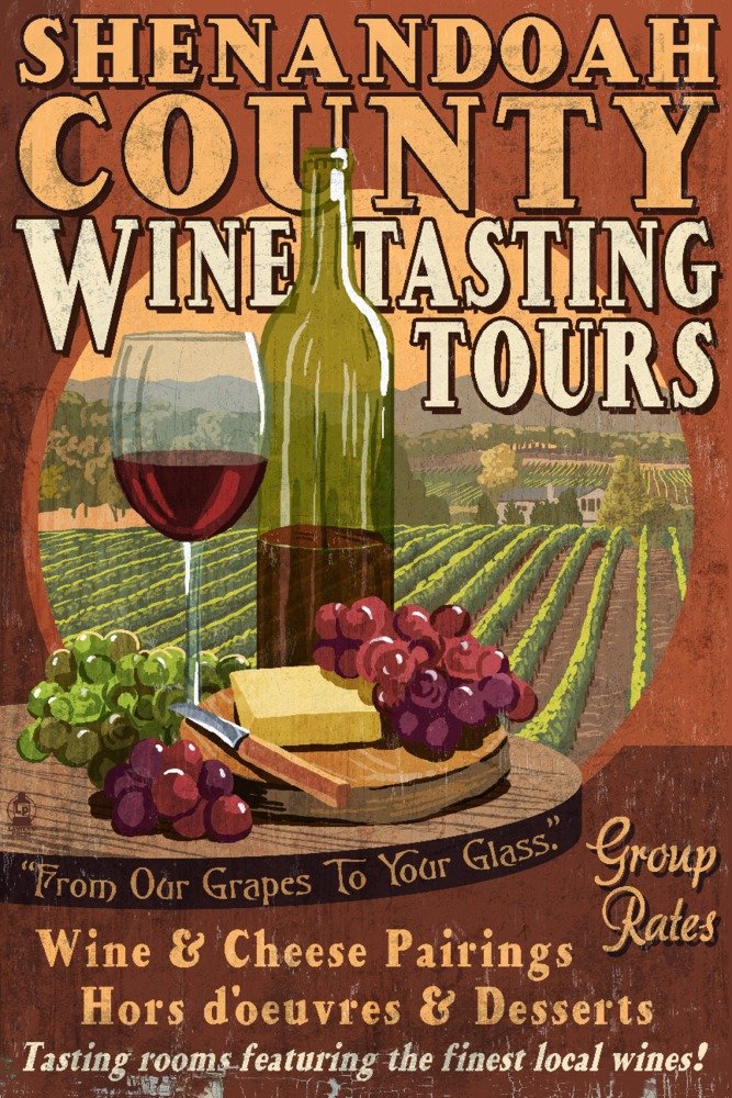 Vintage Shenandoah Virginia Wine Tasting Wall Art Poster - 12x18 Inches Rustic Home Decor for Kitchen, Dining Room & Wine Cellar - Perfect Gift for Wine Lovers