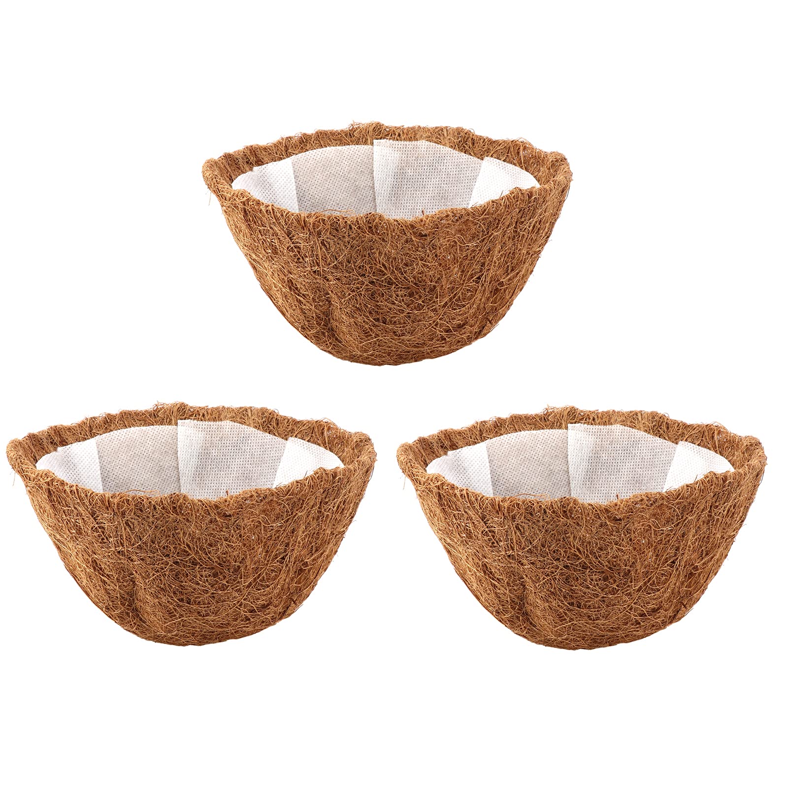 20in Natural Coco Fiber Basket Liners - 3 Pack Coconut Coir Plant Liners with Non-Woven Fabric for Hanging Baskets, Flower Pots & Vegetable Planters | Perfect for Indoor/Outdoor Gardening & Home Décor