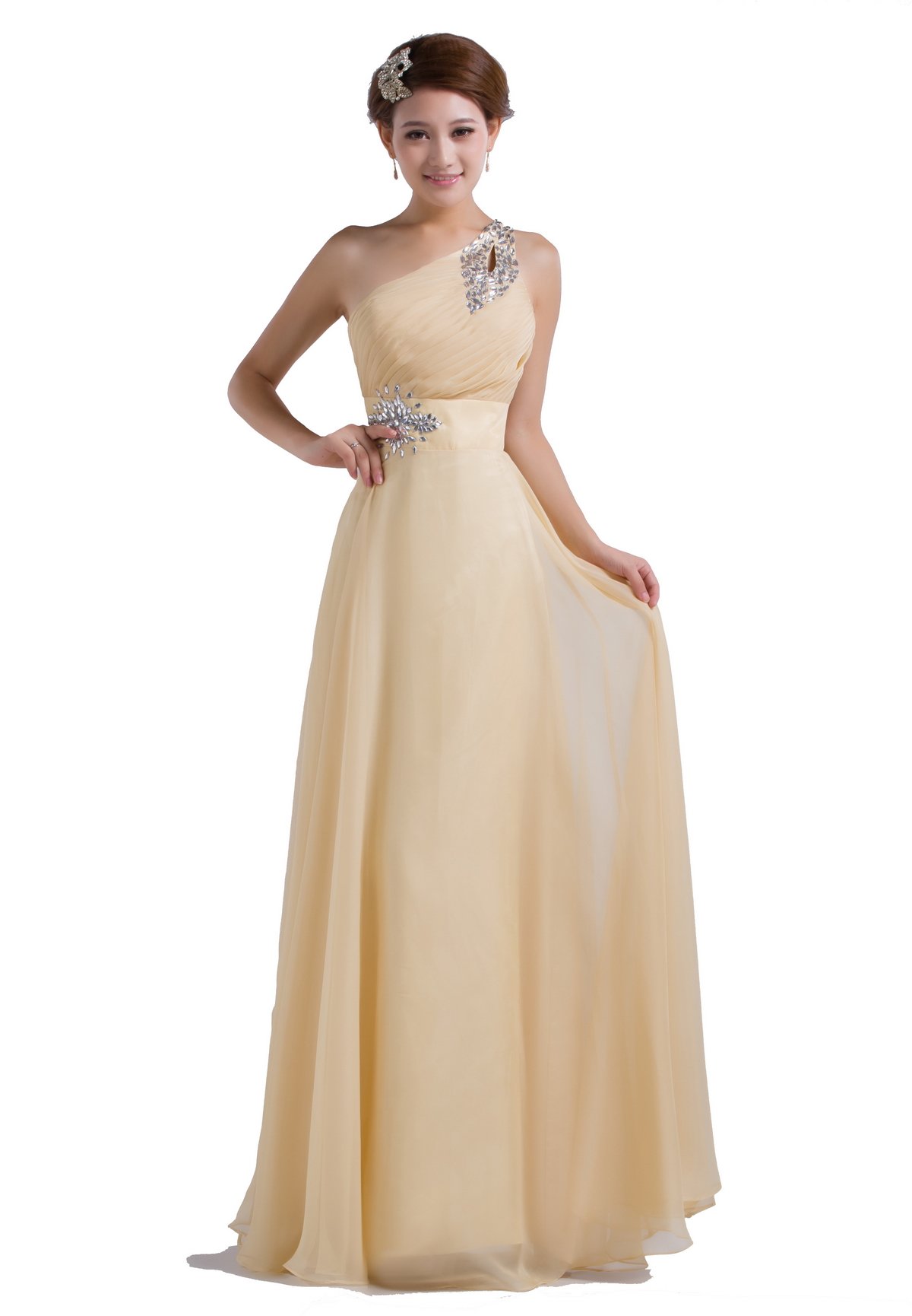 Elegant One-Shoulder Floor Length Beaded Chiffon Prom Dress for Women - Perfect for Homecoming, Evening Gala & Formal Events