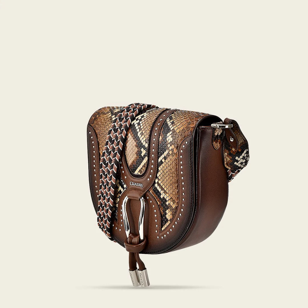 BOD97PH Women's Fashion Python Handbag in Cuadra Brown - Stylish Crossbody Purse for Work, Party & Evening Events