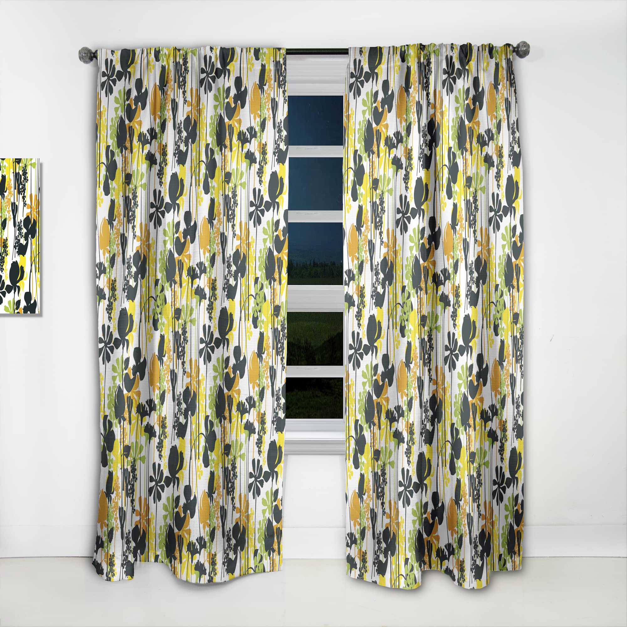 Summer Meadow Floral Black Silhouette Curtains - Thermal Insulated Single Panel Window Drapes (52x90 inches) for Bedroom & Living Room - Perfect for Home Decor & Light Blocking